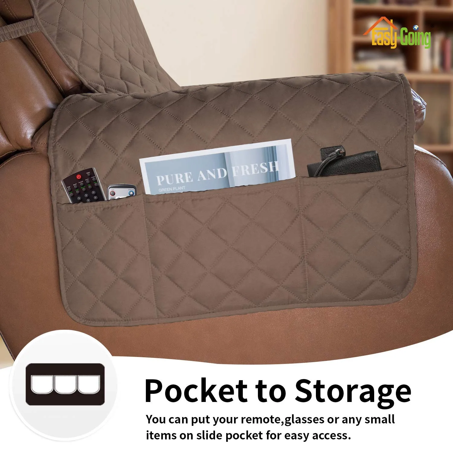 Easy-Going Copridivano Oversize per Poltrona Reclinabile, Impermeabile e Reversibile, Marrone/Beige - immagine 3