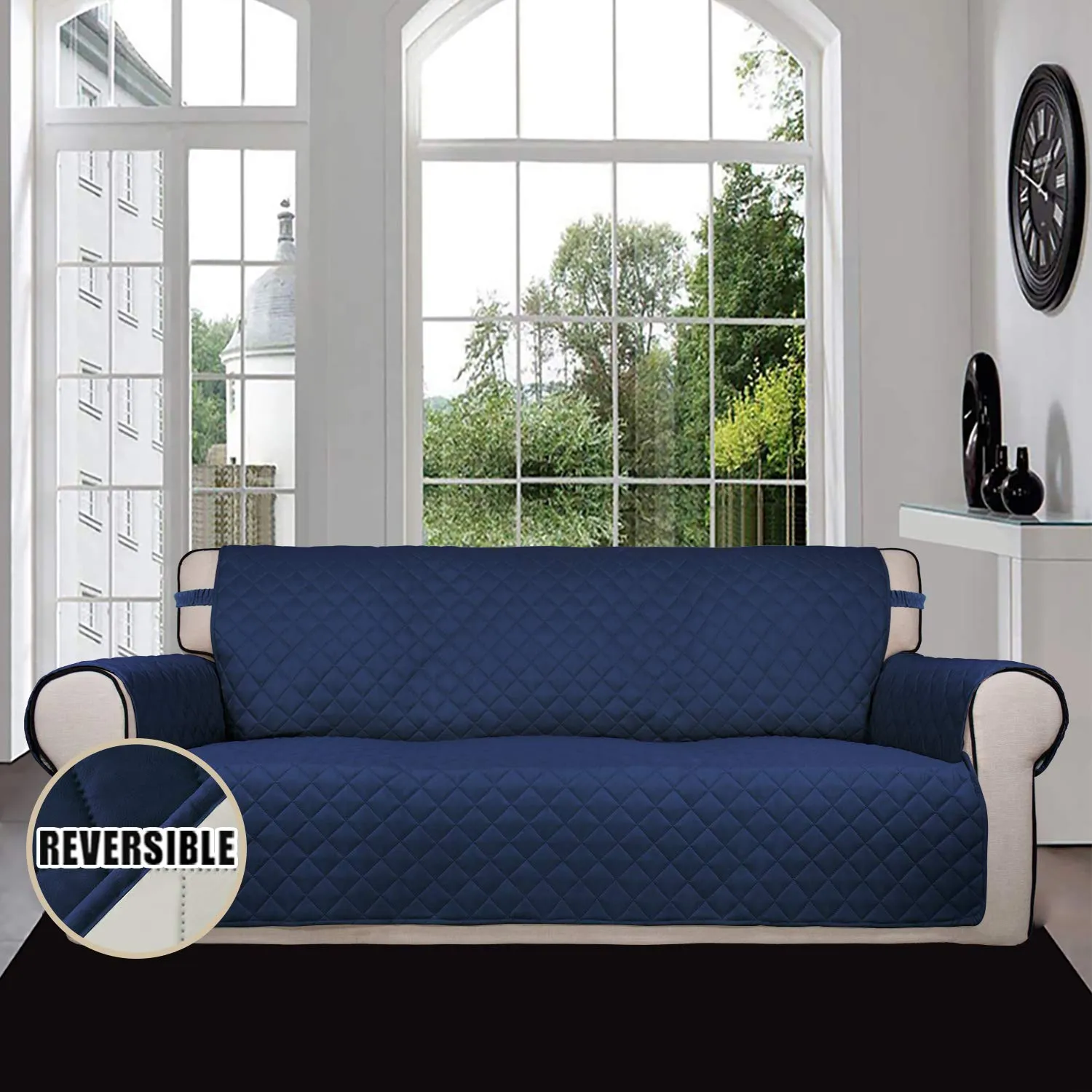 Easy-Going Copridivano Reversibile Oversize per Divano a 3 Cuscini, Impermeabile, Blu Navy/Avorio - immagine 2