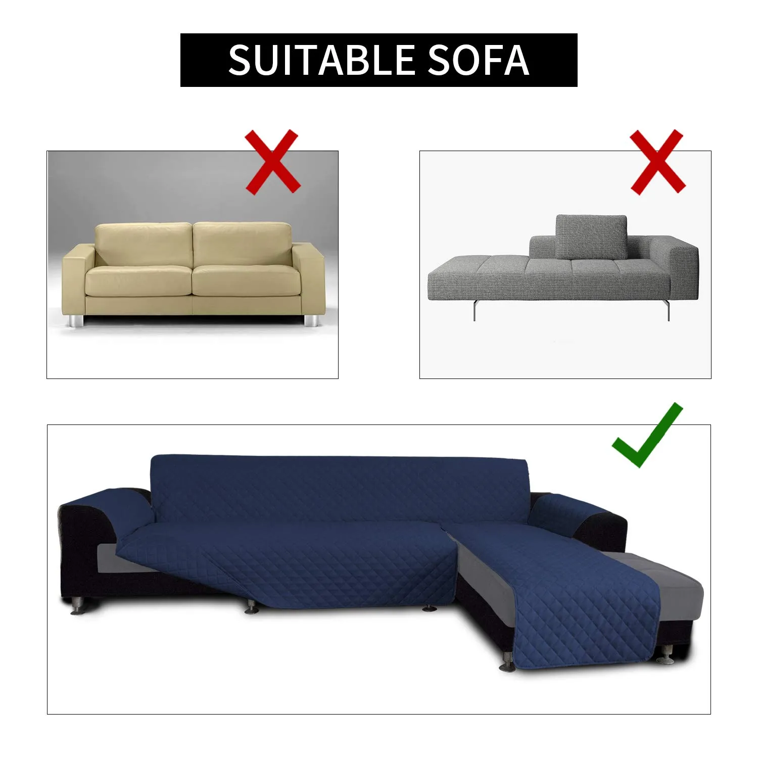 Easy-Going Copridivano a Forma di L Reversibile per Divano Angolare e Chaise Lounge, Piccolo - immagine 4