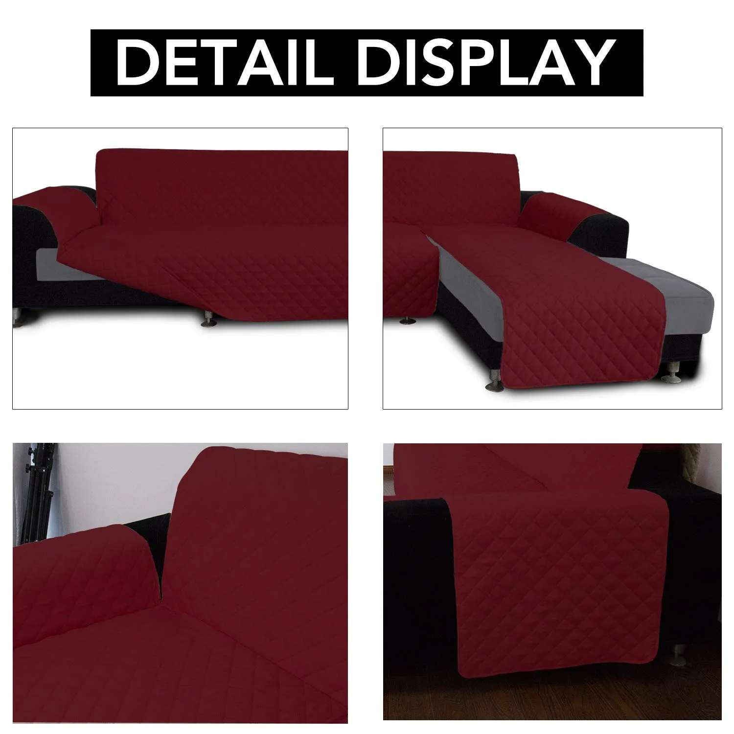 Easy-Going Copridivano Reversibile per Divano a L e Chaise Longue, Protezione per Mobili, X-Large, Rosso - immagine 3