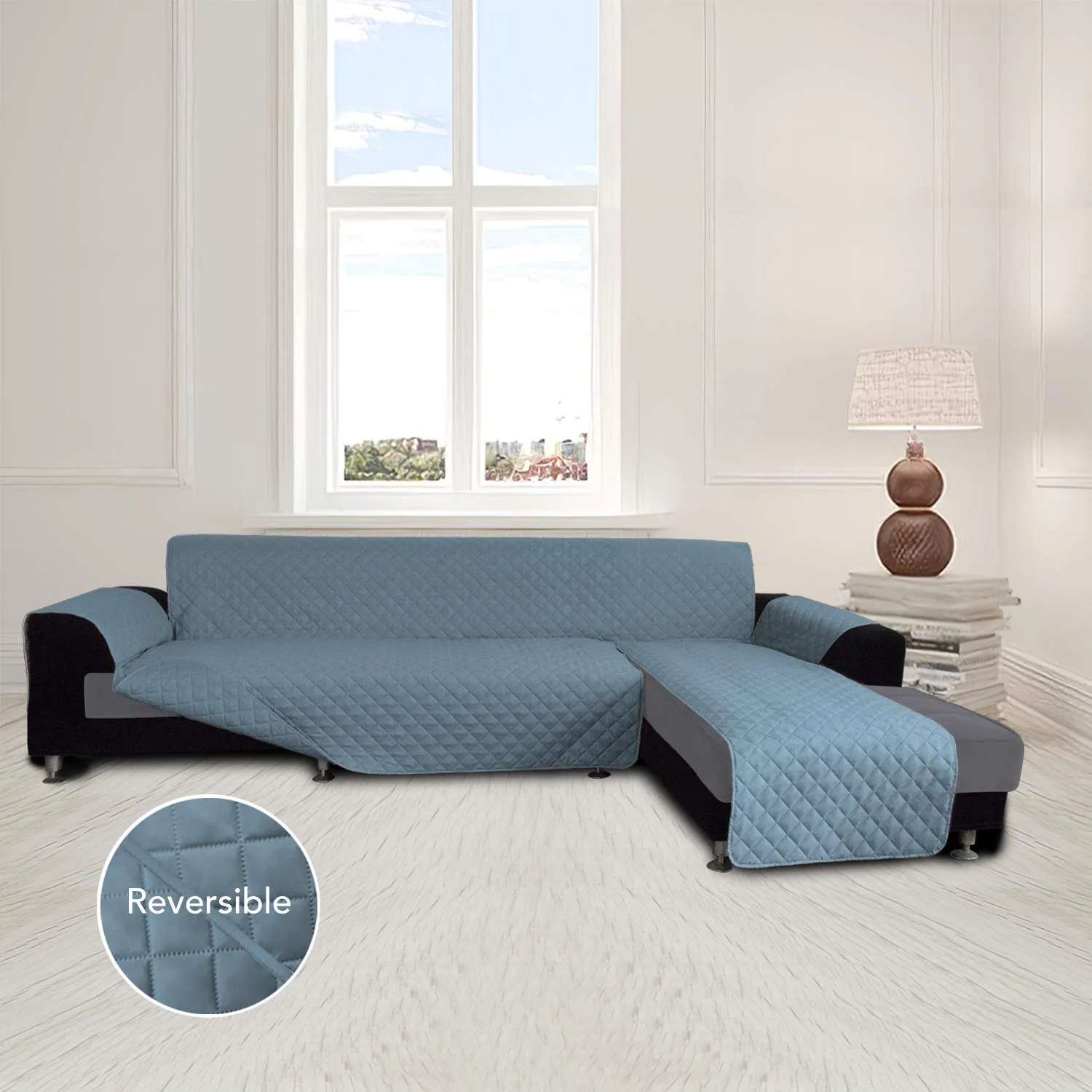 Easy-Going Copridivano a forma di L Reversibile (XL, Azzurro/Azzurro) - immagine 2