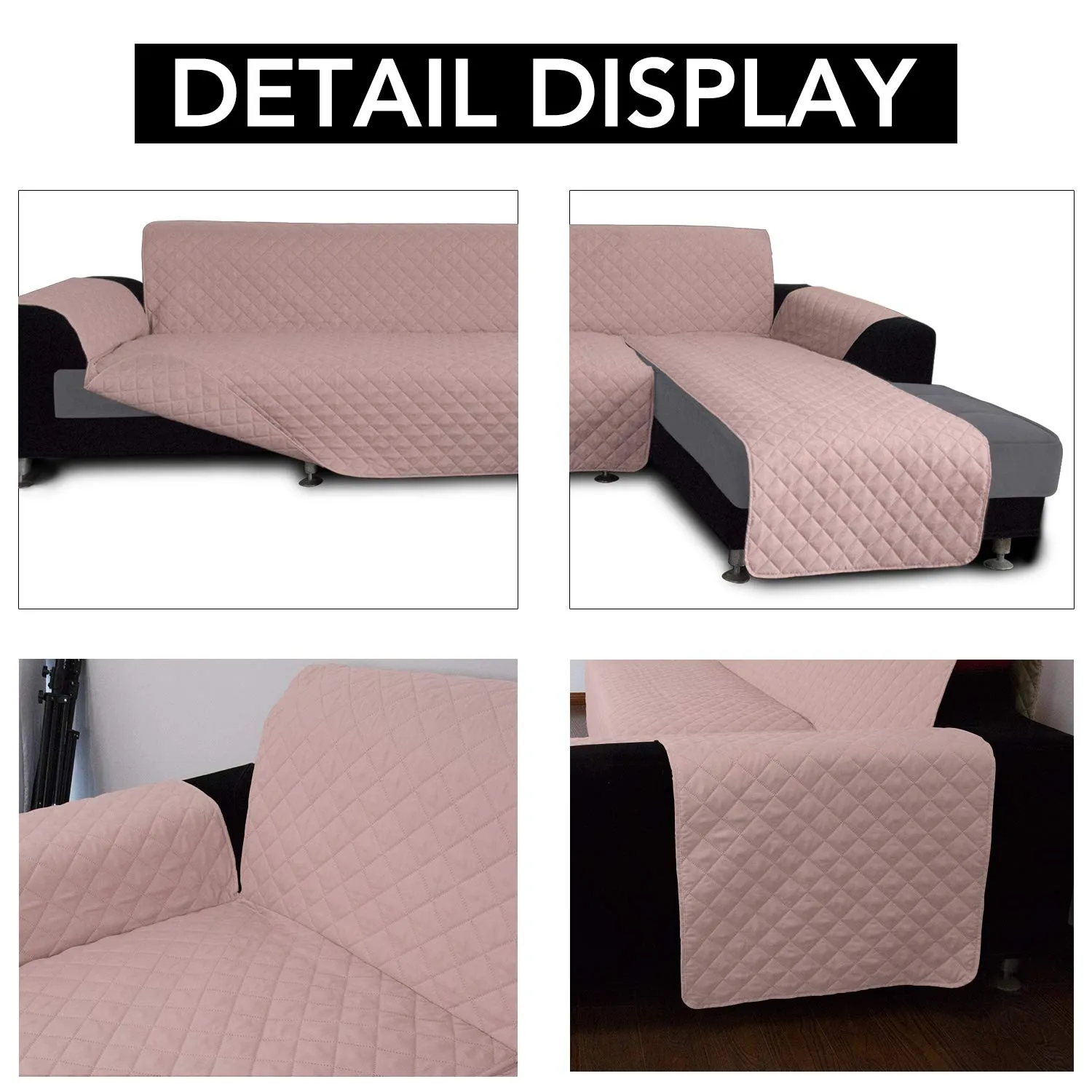 Easy-Going Copridivano a Forma di L per Divano Sezionale e Chaise Longue, Reversibile, Rosa/Rosa, Small - immagine 3