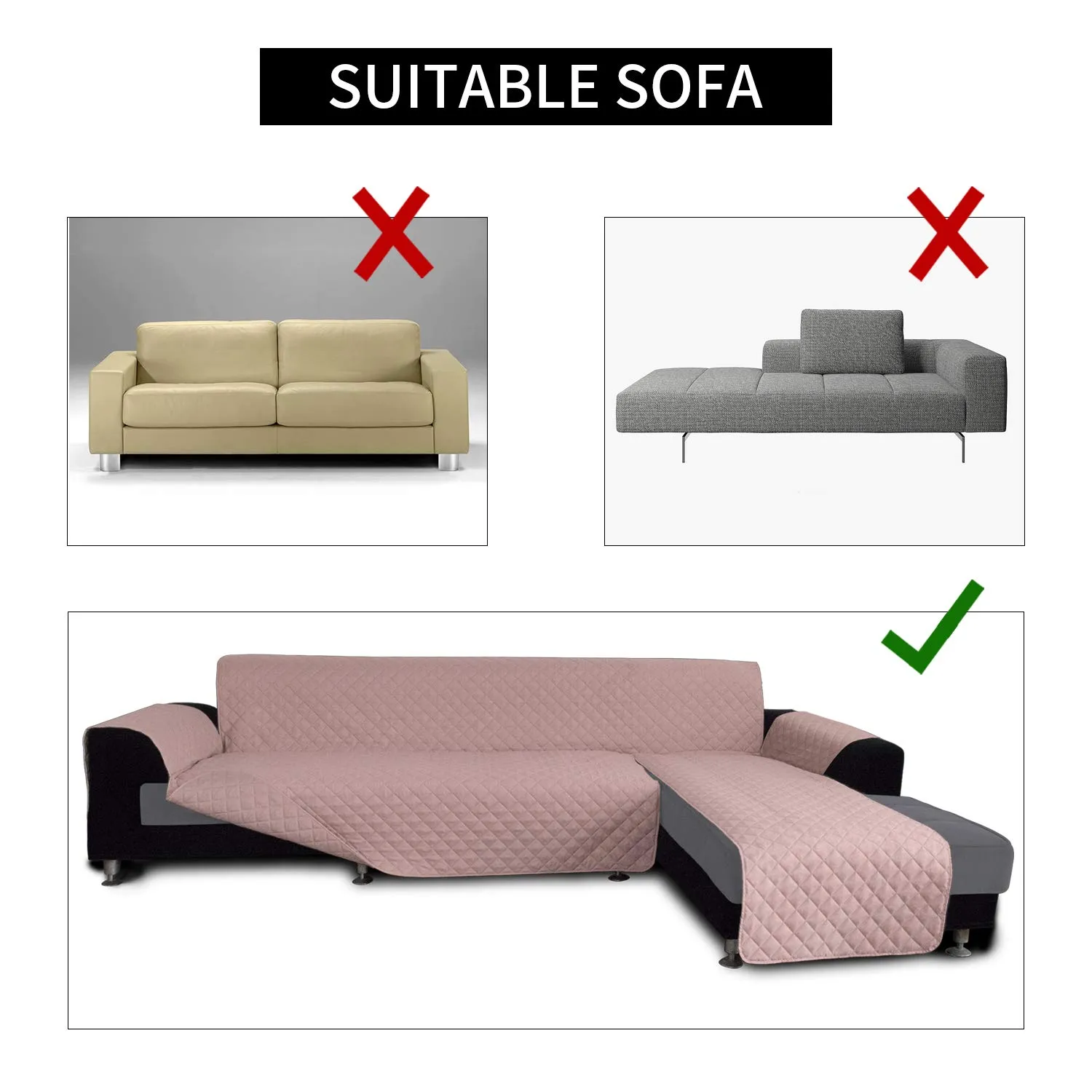 Easy-Going Copridivano a Forma di L per Divano Sezionale e Chaise Longue, Reversibile, Rosa/Rosa, Small - immagine 4