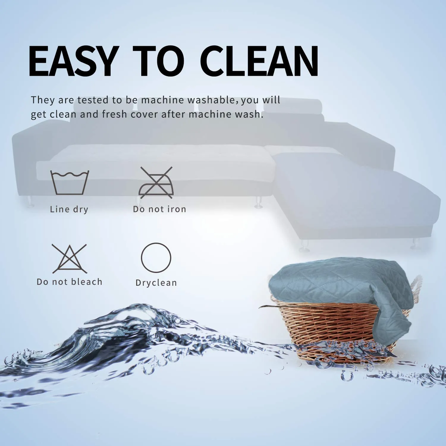 Easy-Going Copridivano a forma di L, 106,7 x 132 cm, Rettangolare, Reversibile, Azzurro/Azzurro - immagine 7