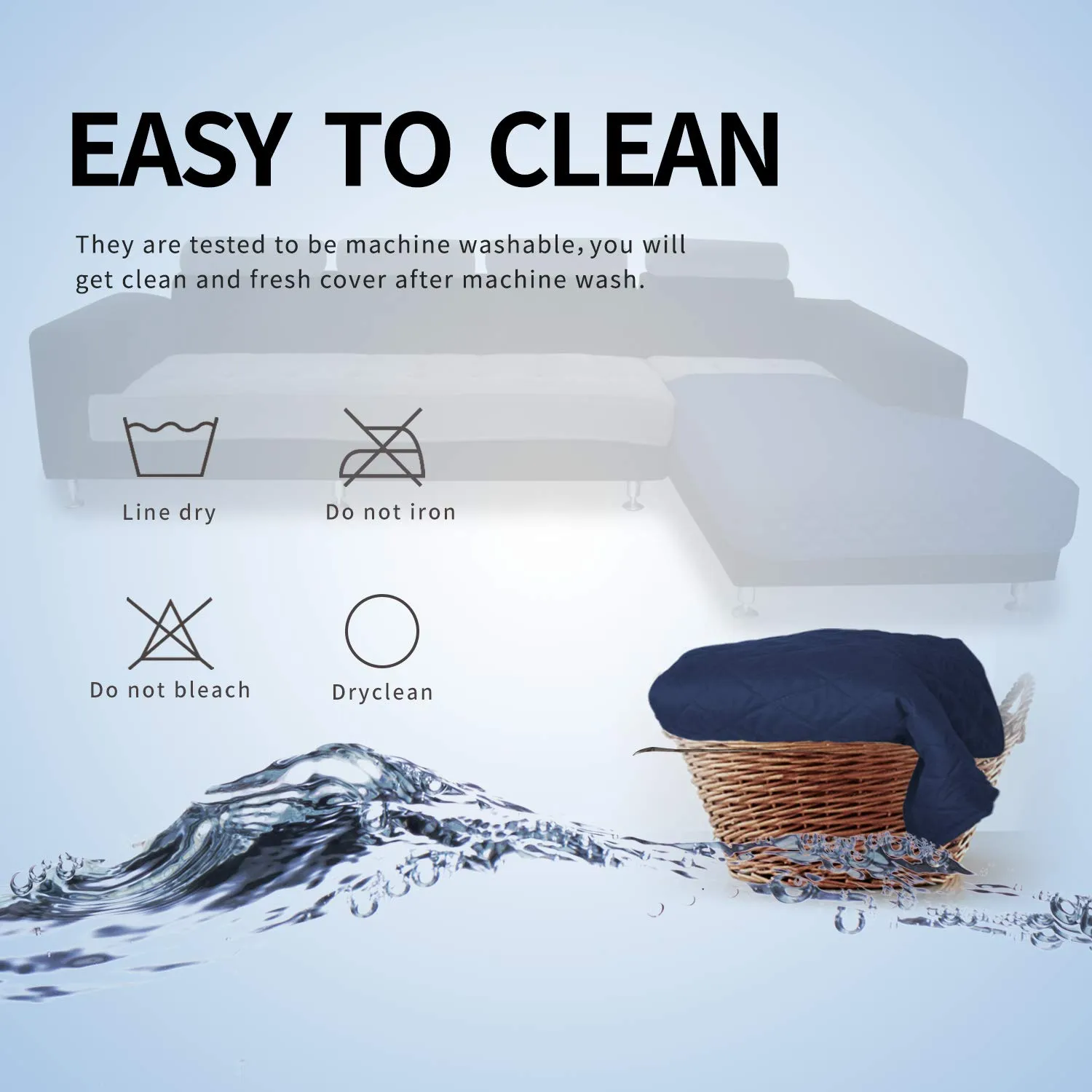 Easy-Going Copridivano Reversibile per Divano Componibile e Chaise Longue, 106,7 x 172,7 cm, Blu Marino - immagine 7