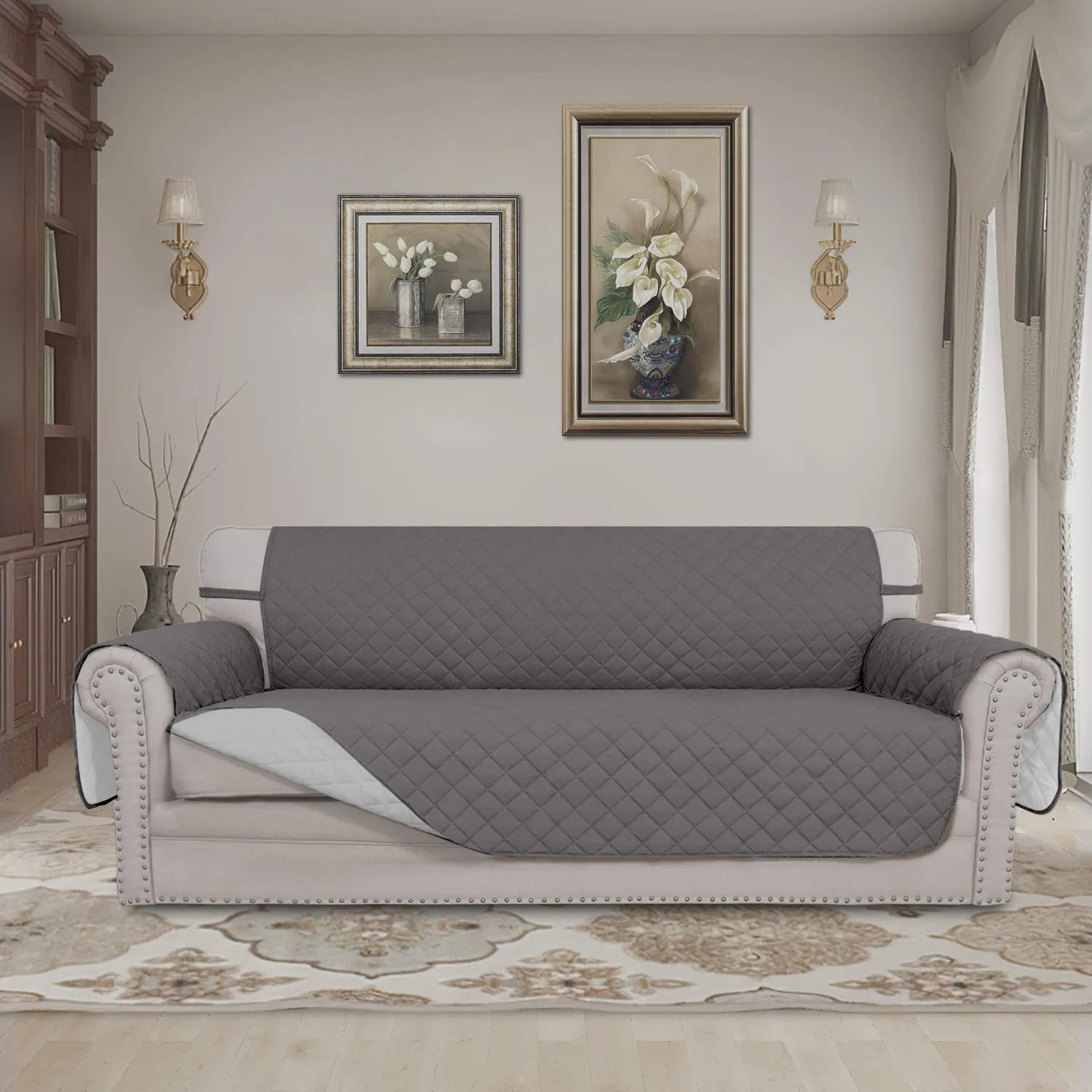 Easy-Going Copridivano Reversibile Oversize per Divano a 3 Cuscini, Impermeabile per Animali Domestici, Grigio/Grigio Chiaro - immagine 2
