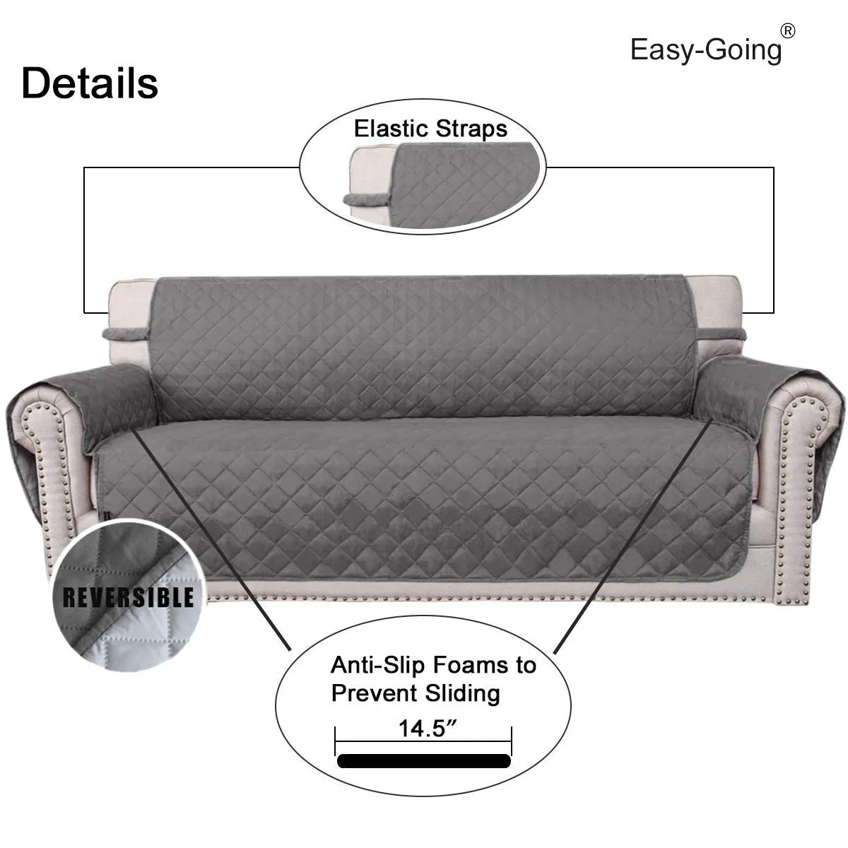 Easy-Going Copridivano Reversibile Oversize per Divano a 3 Cuscini, Impermeabile per Animali Domestici, Grigio/Grigio Chiaro - immagine 3