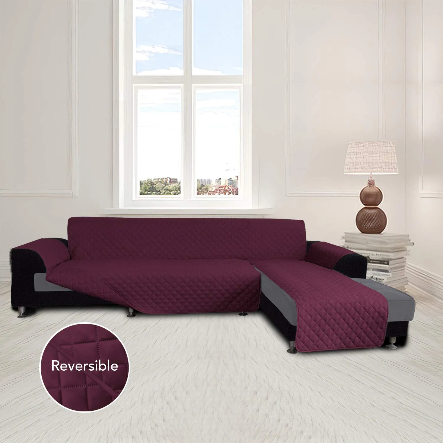 Easy-Going Copridivano a Forma di L per Divano Angolare e Chaise Lounge, Grande, Vino/Vino - immagine 2
