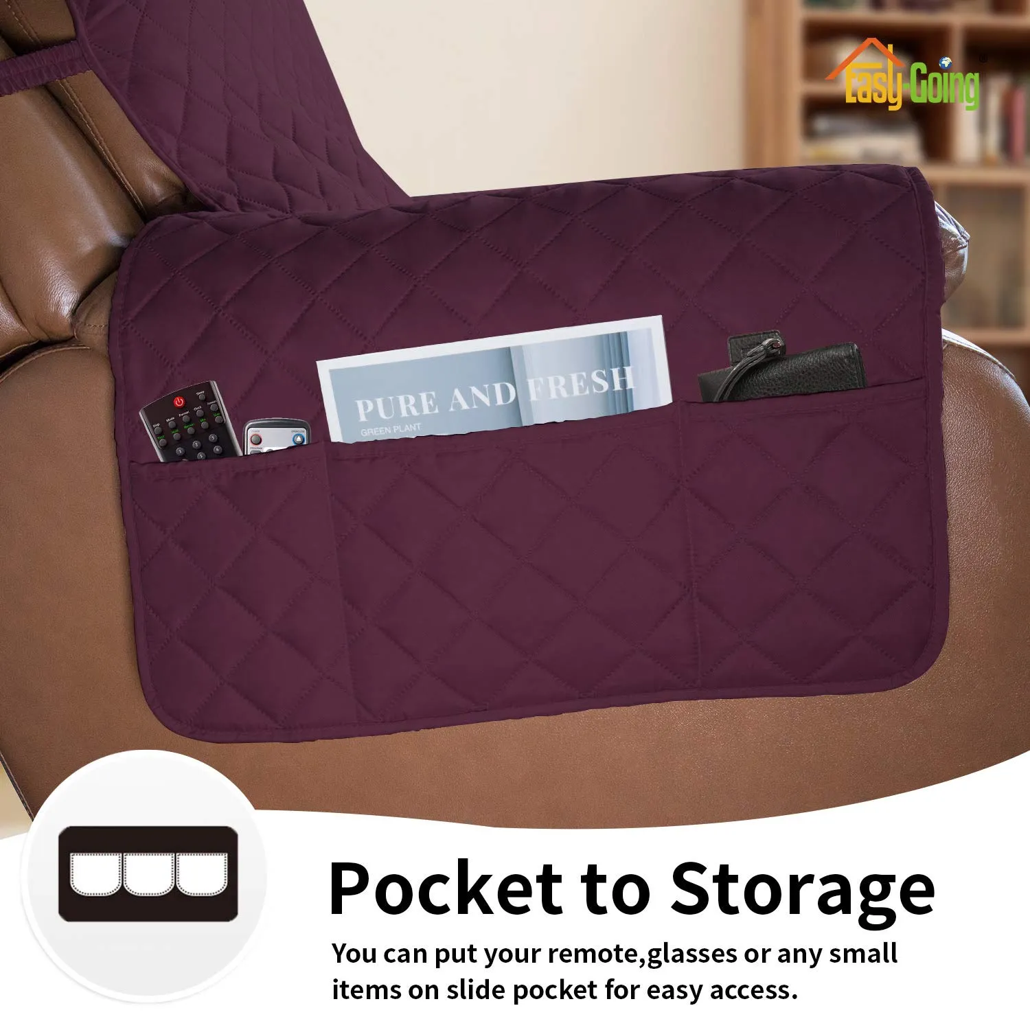 Easy-Going Copridivano Reversibile Oversize per Poltrona Reclinabile, Impermeabile, Vinaccia/Beige - immagine 3