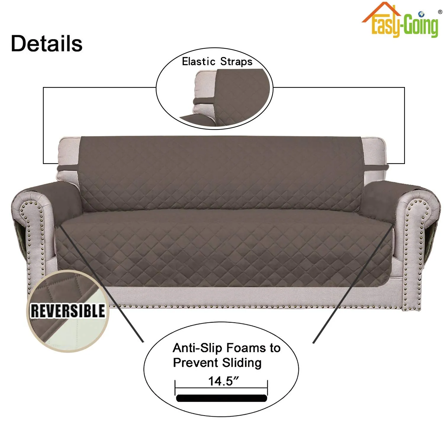 Easy-Going Copridivano Reversibile Resistente all'Acqua per Sedia, Taupe - immagine 3