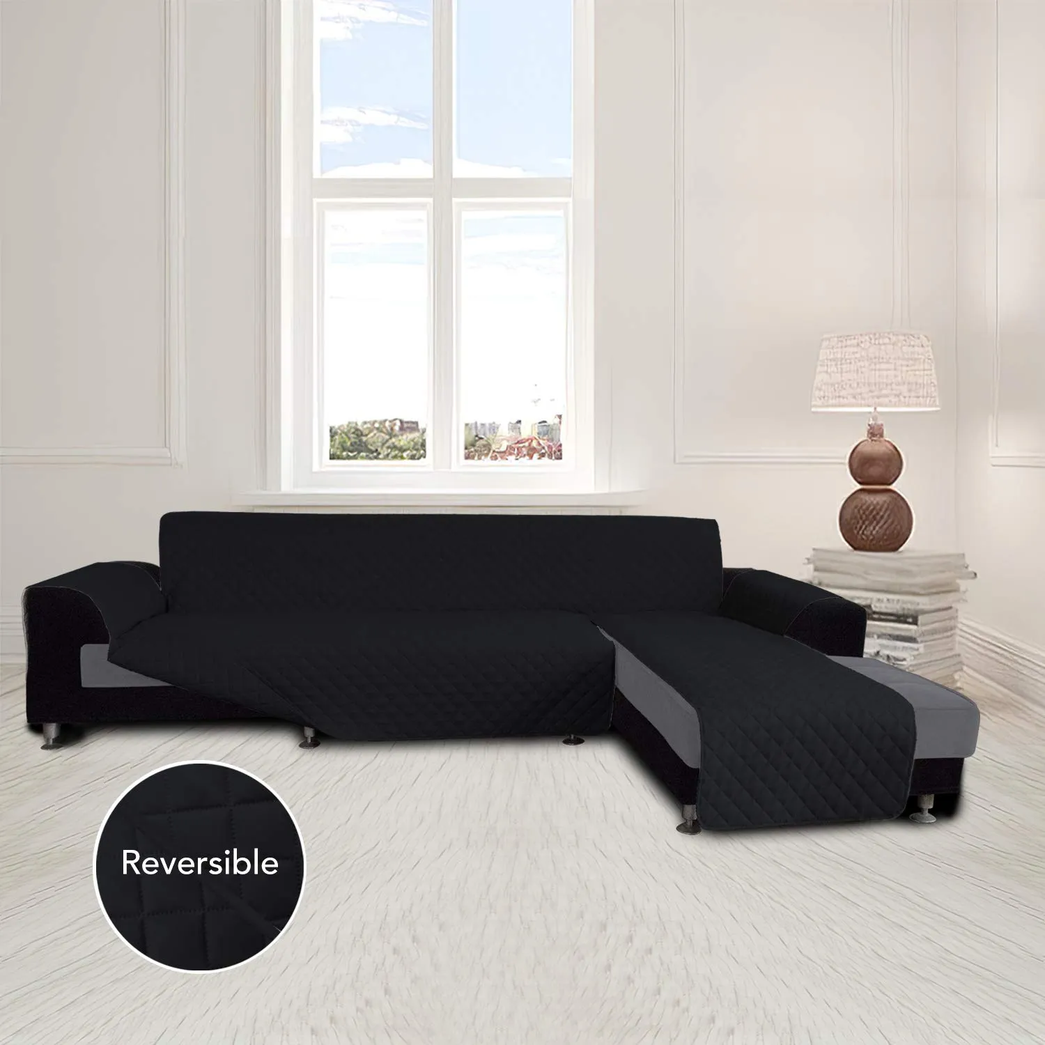 Easy-Going Copridivano a forma di L Reversibile, XL, Nero/Nero - immagine 2