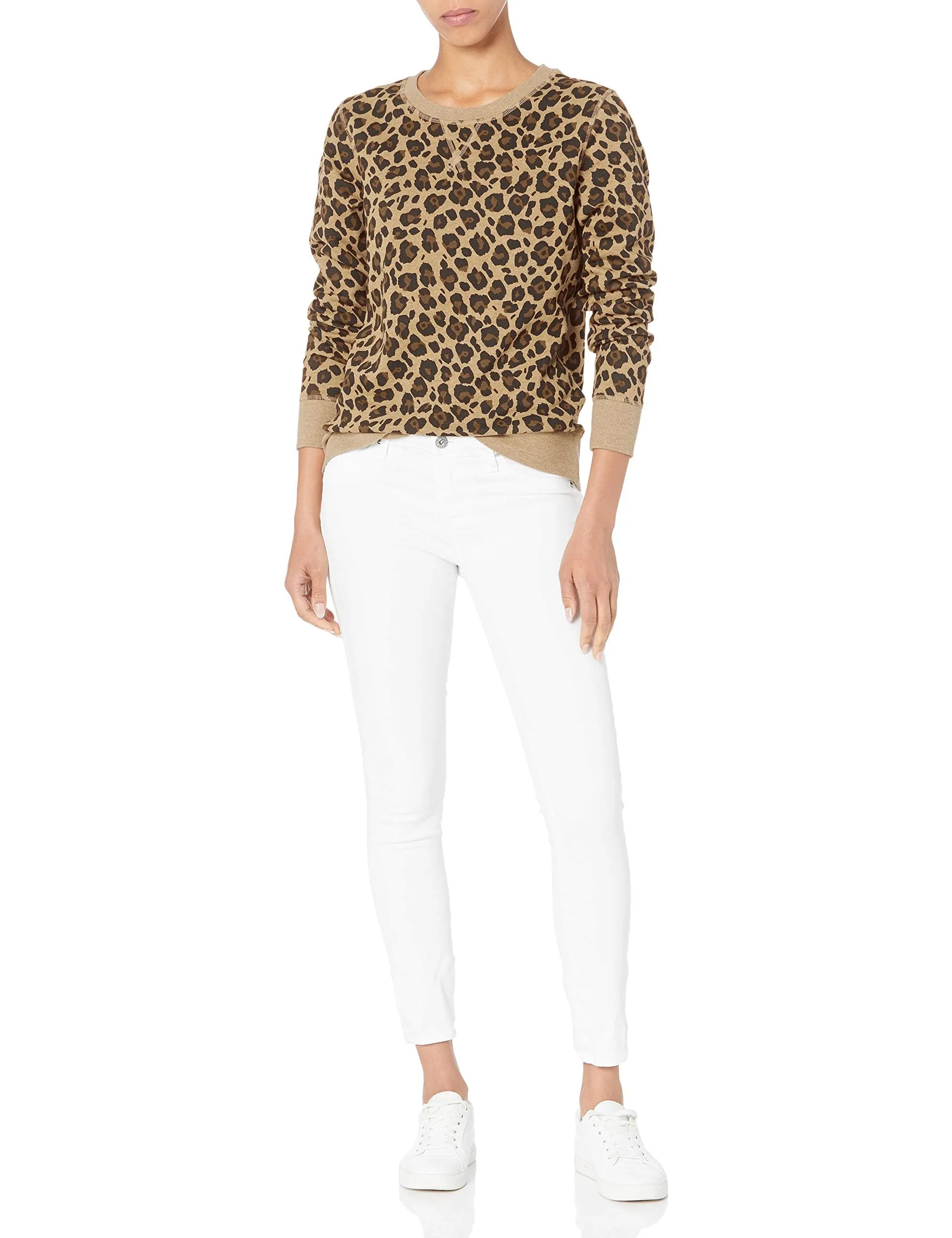 Amazon Essentials Felpa Girocollo da Donna in Pile di Spugna Francese, Stampa Leopardata Cammello, XL - immagine 3