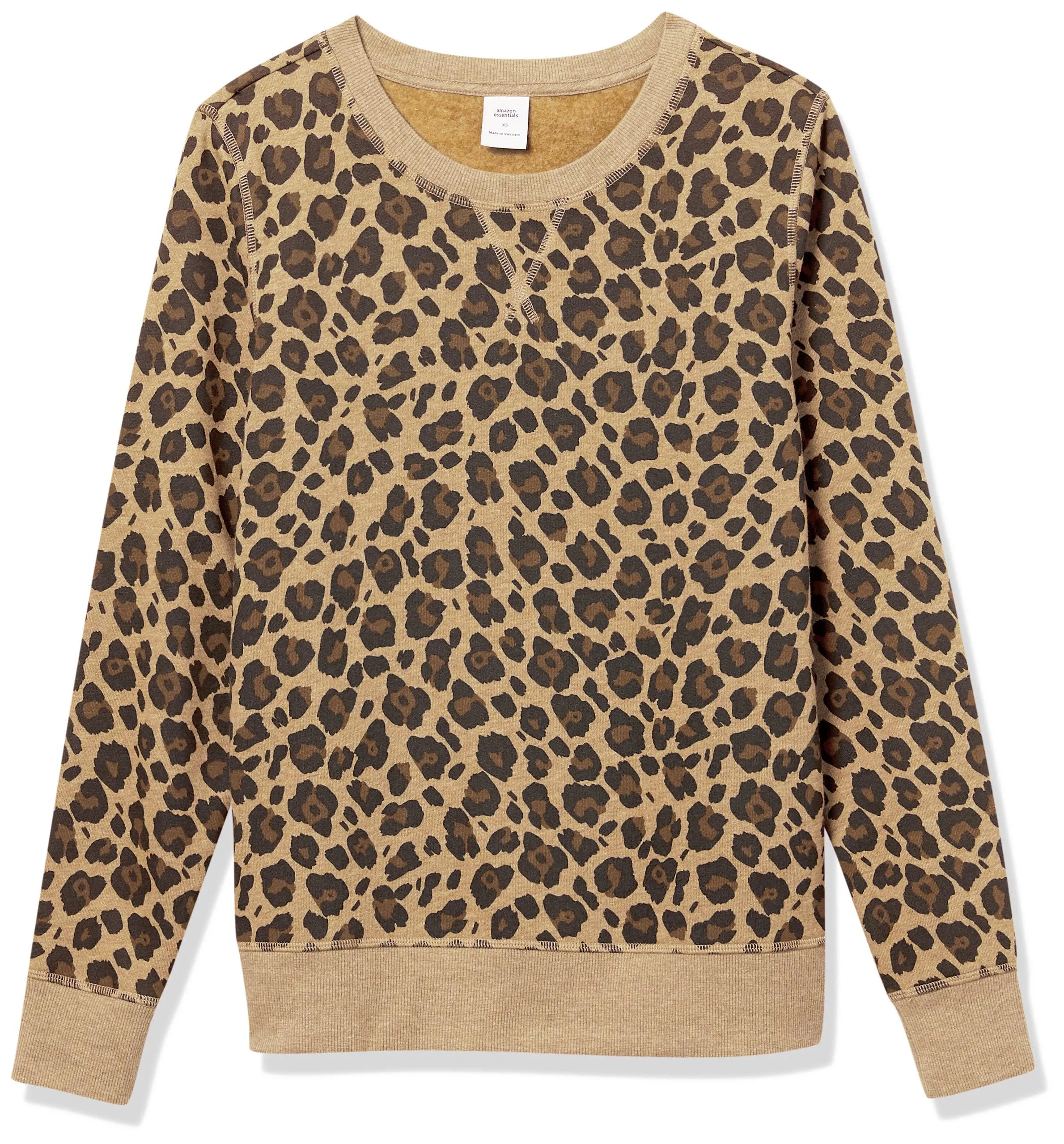 Amazon Essentials Felpa Girocollo da Donna in Pile di Spugna Francese, Stampa Leopardata Cammello, XL - immagine 6