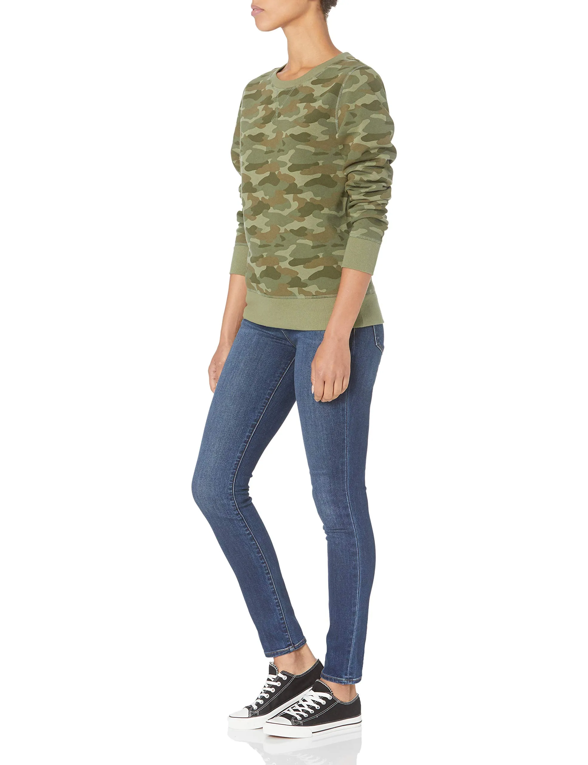 Amazon Essentials Felpa Girocollo da Donna in Pile di Spugna Francese, Verde Mimetico, XL - immagine 3