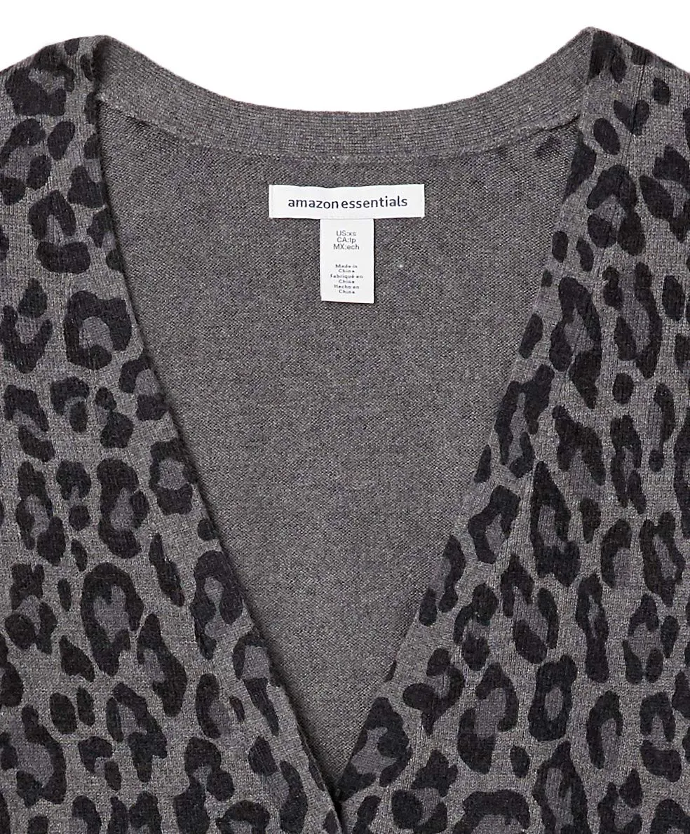 Amazon Essentials Felpa Cardigan Leggera Donna, Carbone Puntinato Animalier, XL - immagine 7