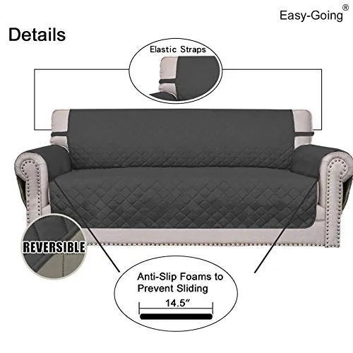 Easy-Going Copridivano Reversibile 4 Posti Impermeabile con Cinghie Elastiche e Tubi in Schiuma, Grigio Scuro/Beige, XXL - immagine 3