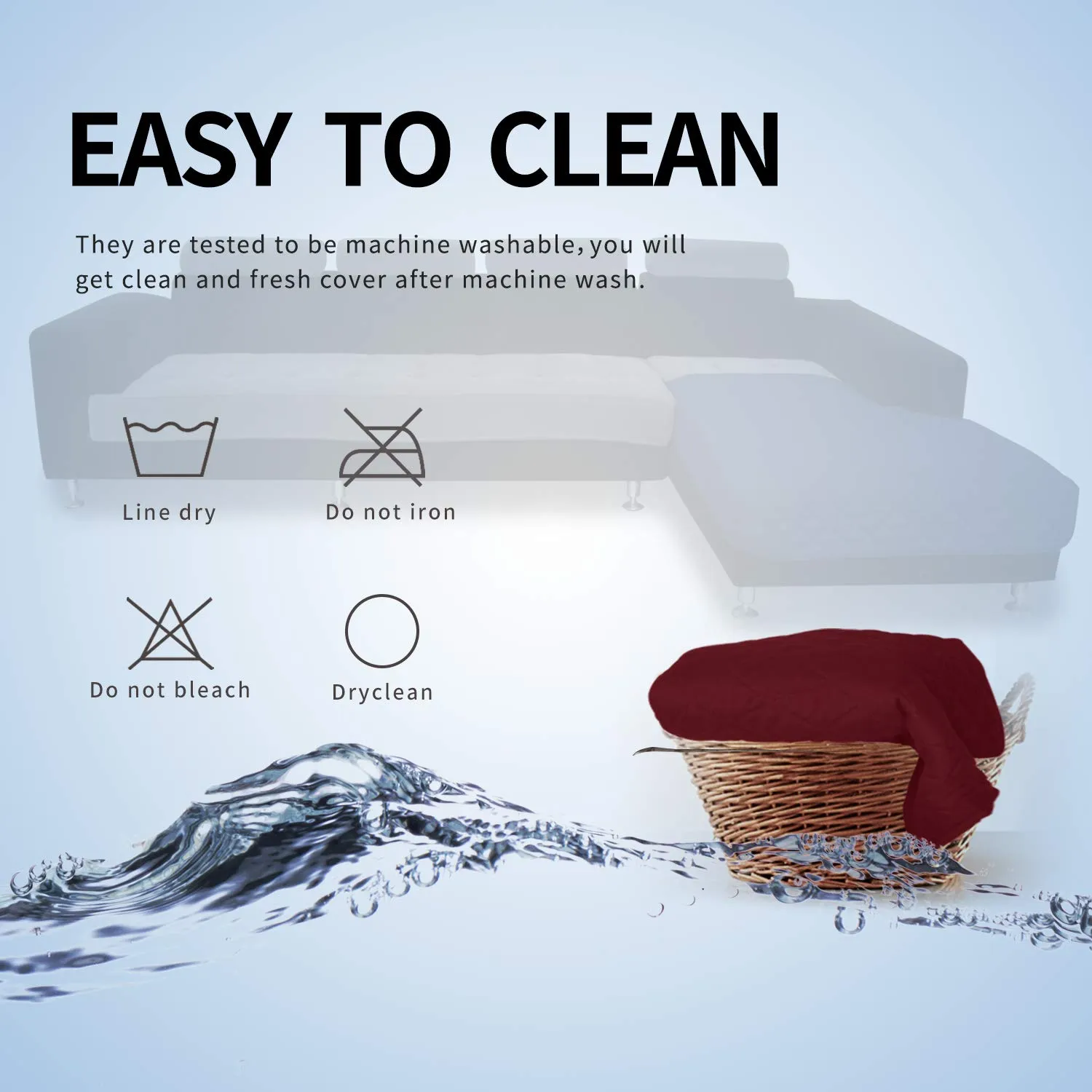 Easy-Going Fodera per divano a forma di L, 106,7 x 172,7 cm, rettangolare, reversibile, rosso - immagine 7