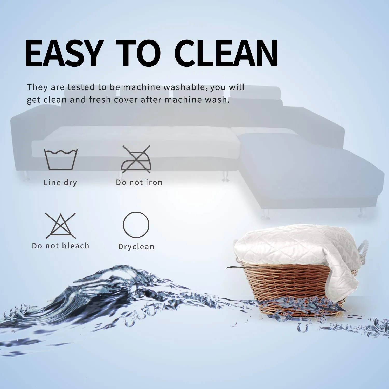 Easy-Going Fodera per Divano a L, 106,7 x 132,1 cm, Rettangolare, Reversibile, Bianco/Bianco - immagine 5