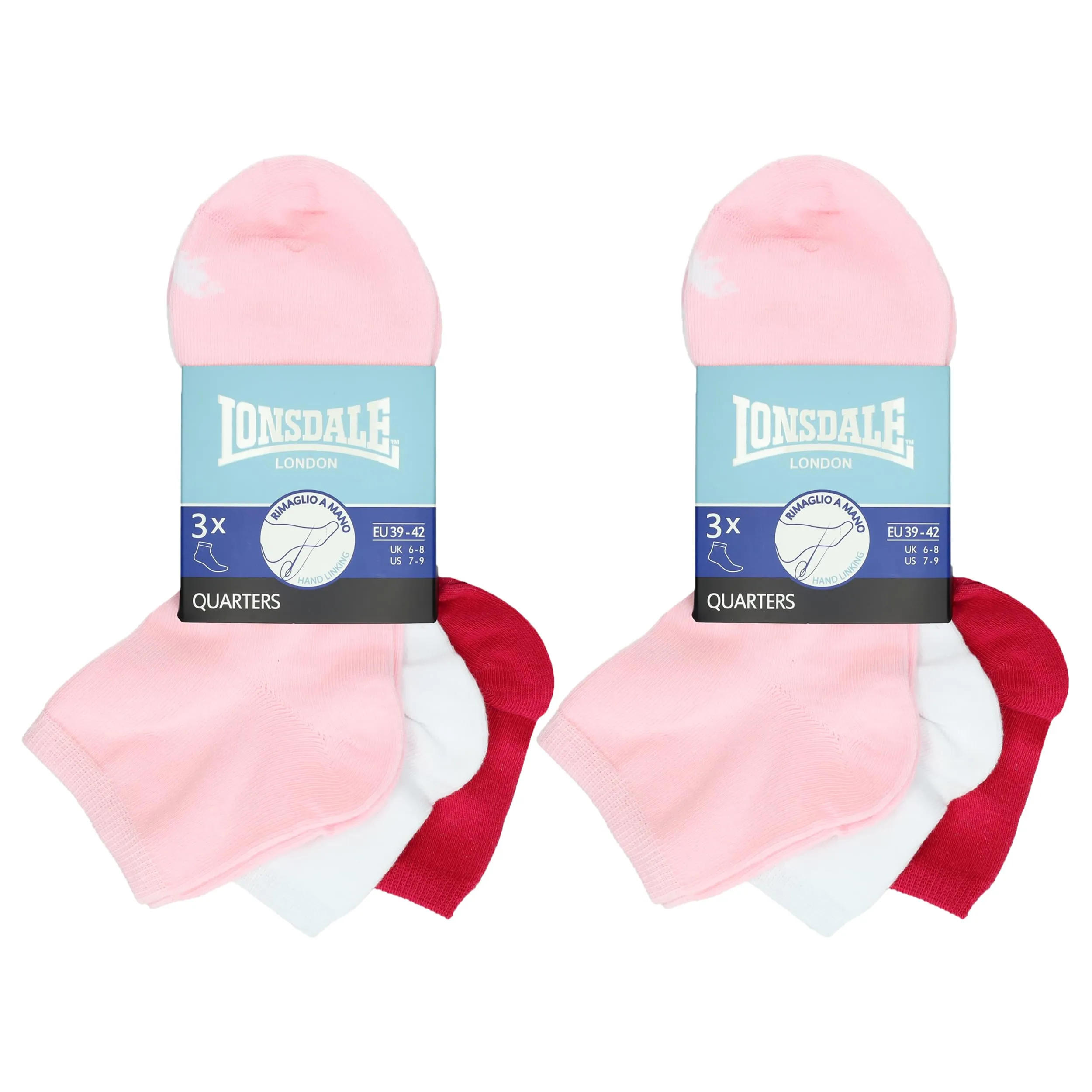 Lonsdale Quarter Calzini sopra la caviglia, 6 paia, Rosa Mix, 39-42 - immagine 2