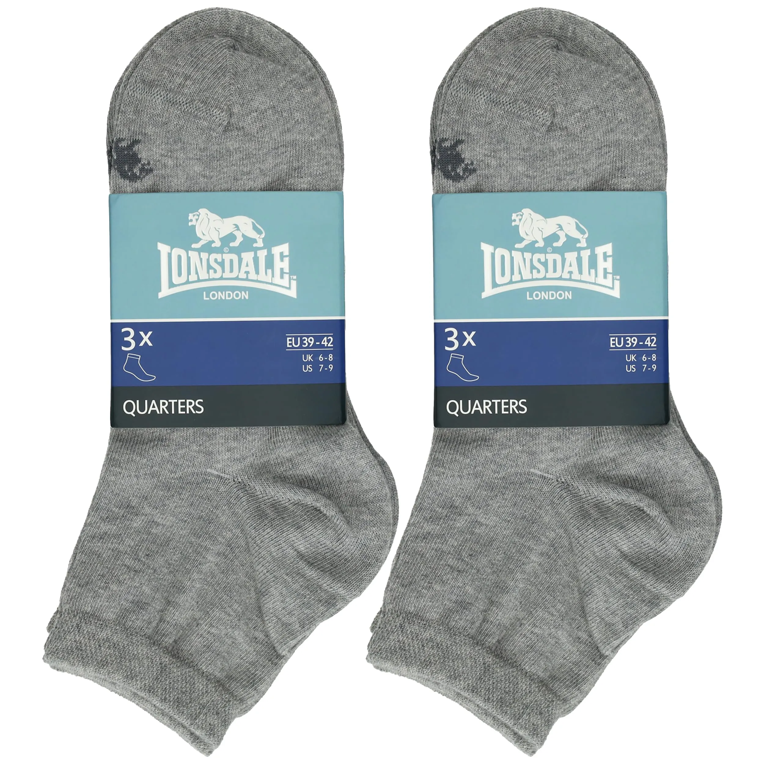 Lonsdale Quarter Calzini Sopra la Caviglia, 6 Paia, Grigio Melange, 39-42 - immagine 2