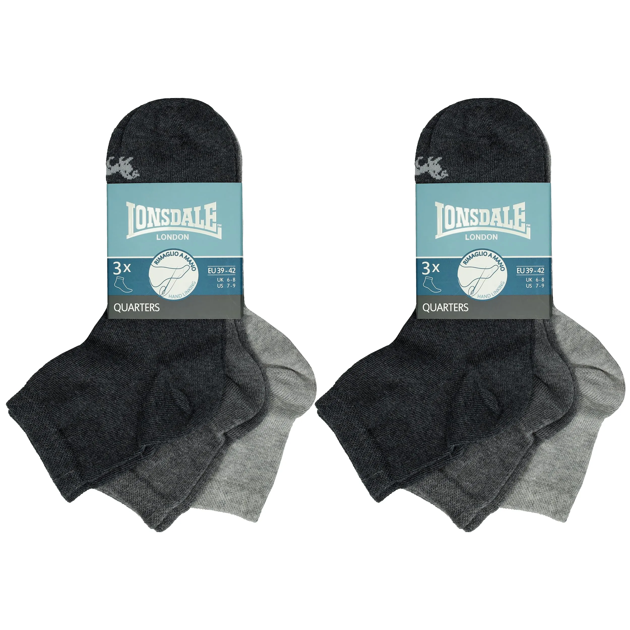 Lonsdale Quarter 6 Paia di calzini sopra la caviglia, Cotone (Grigio Mix, 39-42) - immagine 2