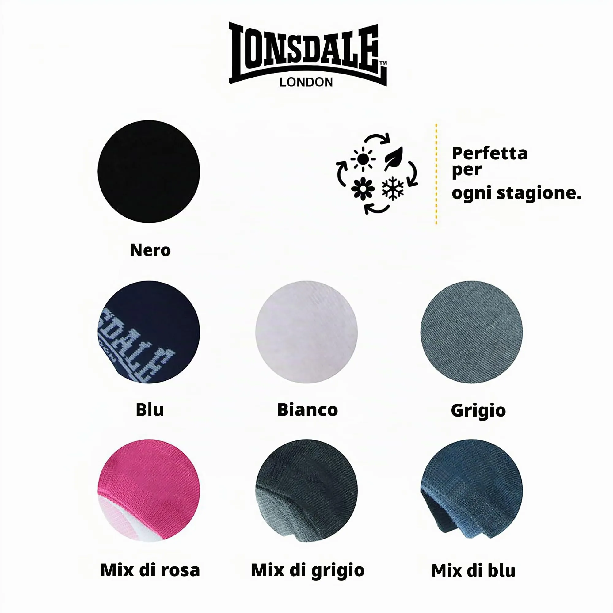 Lonsdale Quarter 6 Paia di calzini sopra la caviglia, Cotone (Grigio Mix, 39-42) - immagine 5