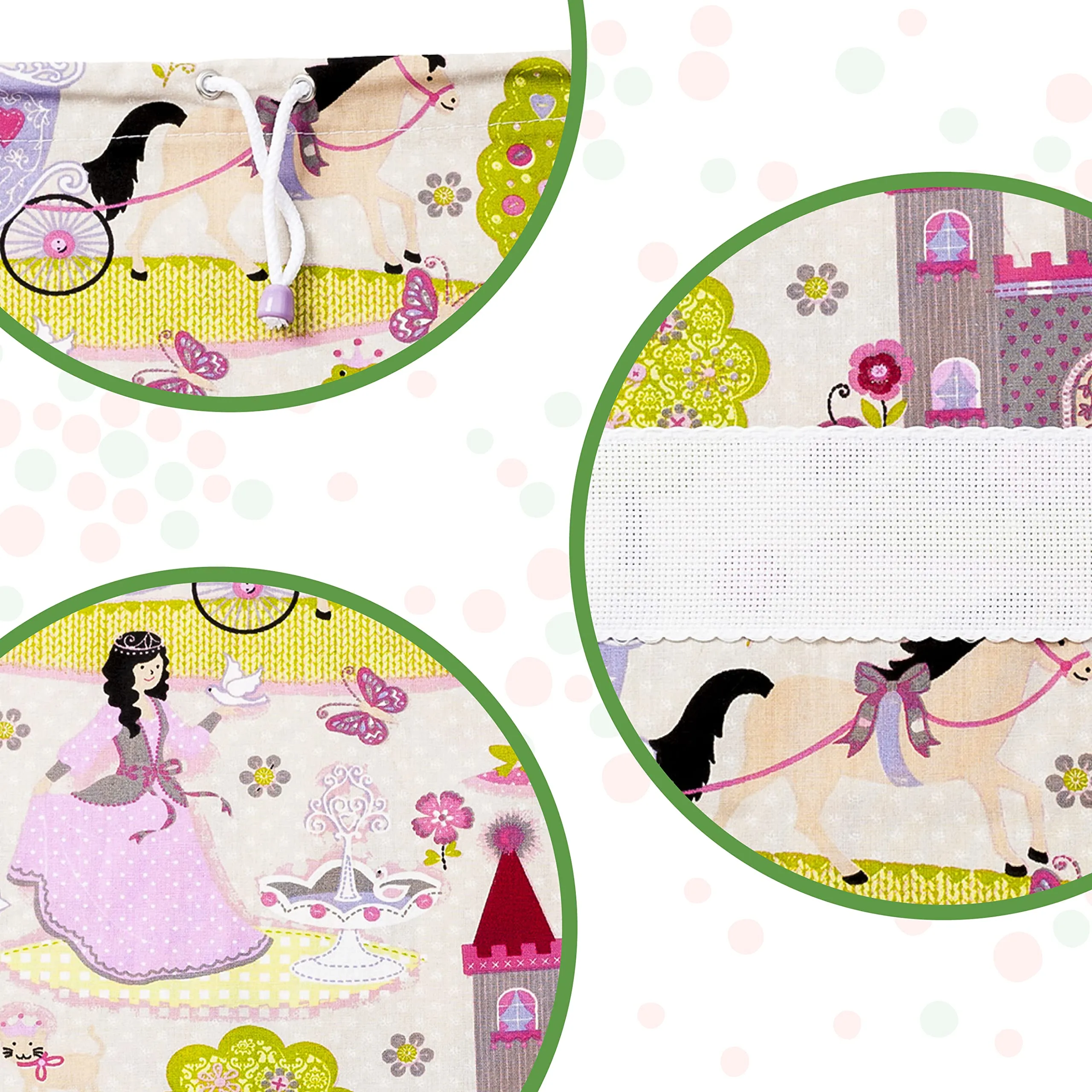Filet Set di Due Sacchetti Asilo in Cotone Stampato con Tela Aida da Ricamare, 42 x 34 cm, Fantasia Principesse Beige Rosa - immagine 4