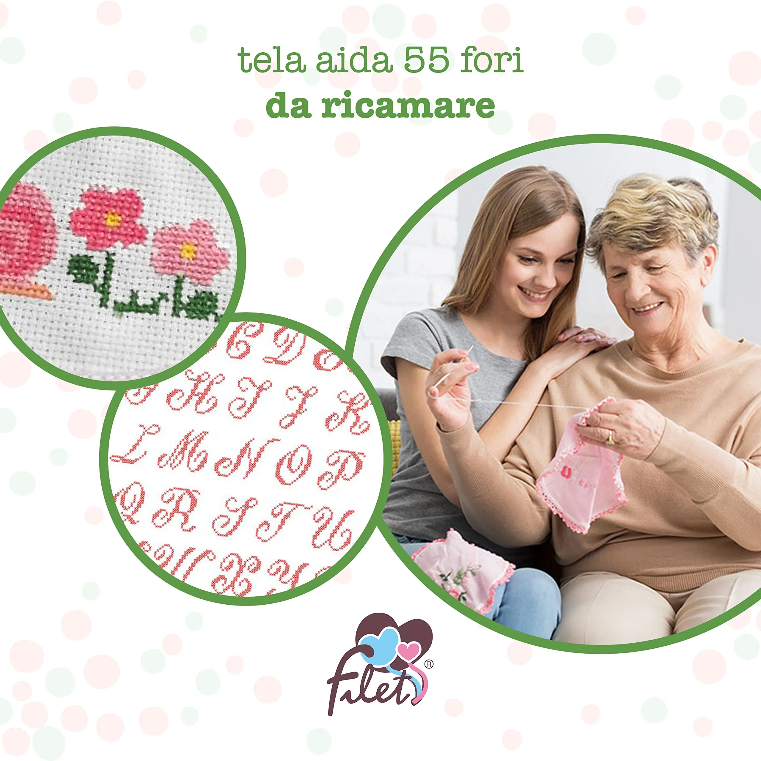 Filet Set di Due Sacchetti Asilo in Cotone Stampato con Tela Aida da Ricamare, 42 x 34 cm, Fantasia Principesse Beige Rosa - immagine 6