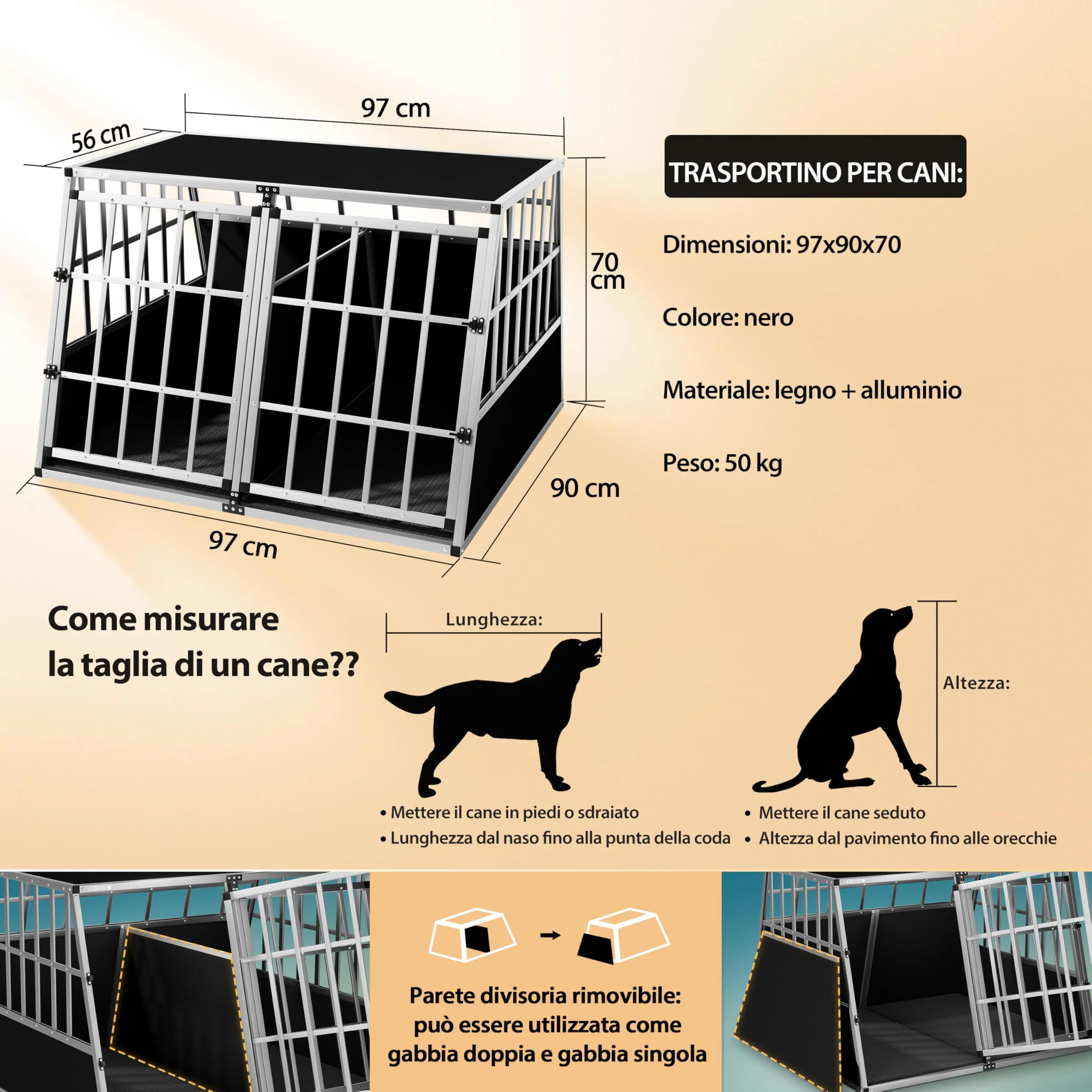 Cadoca Trasportino Cani XXL 97x90x70cm - immagine 7
