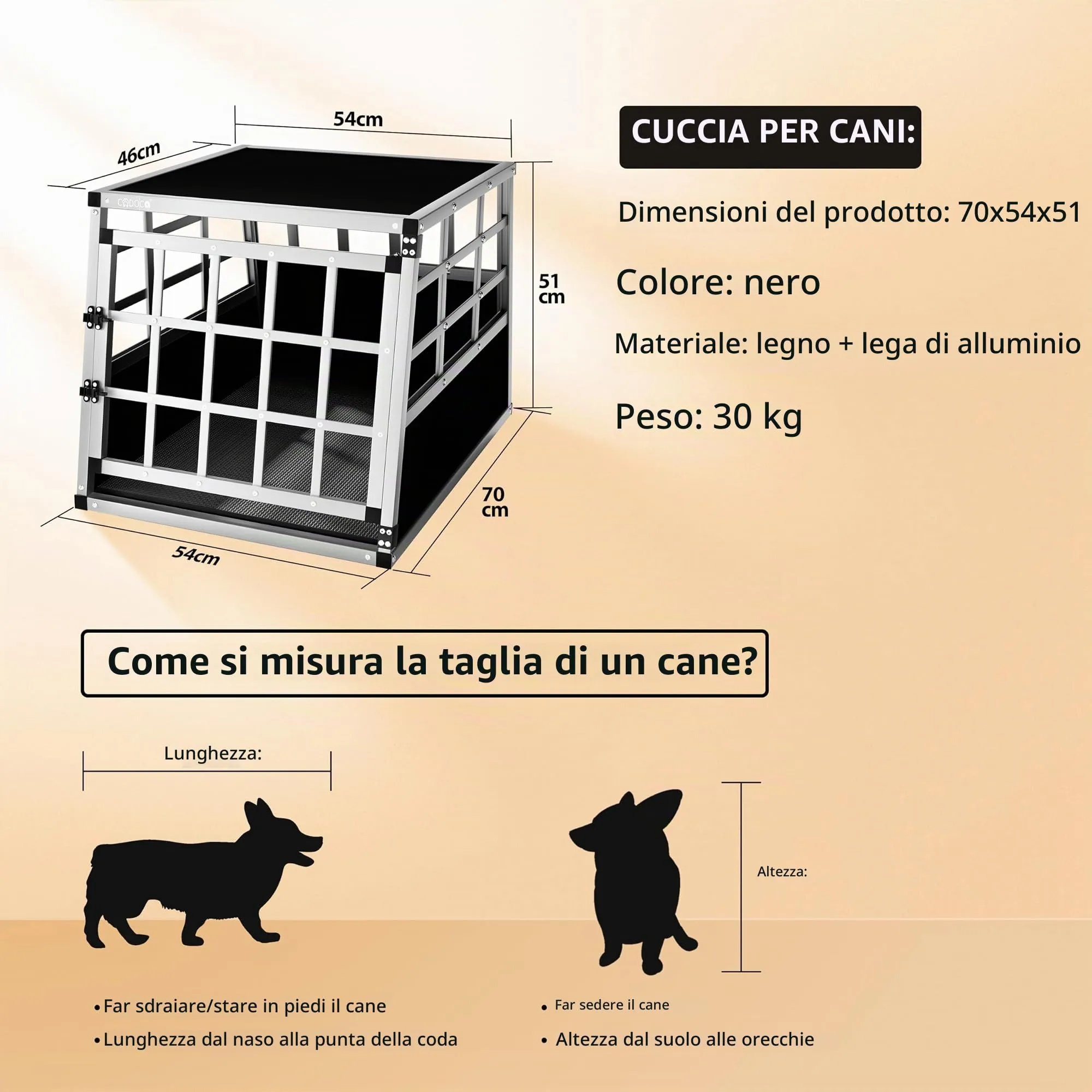 Cadoca Trasportino Cani 54x70x51cm Alluminio Impermeabile Richiudibile - immagine 4