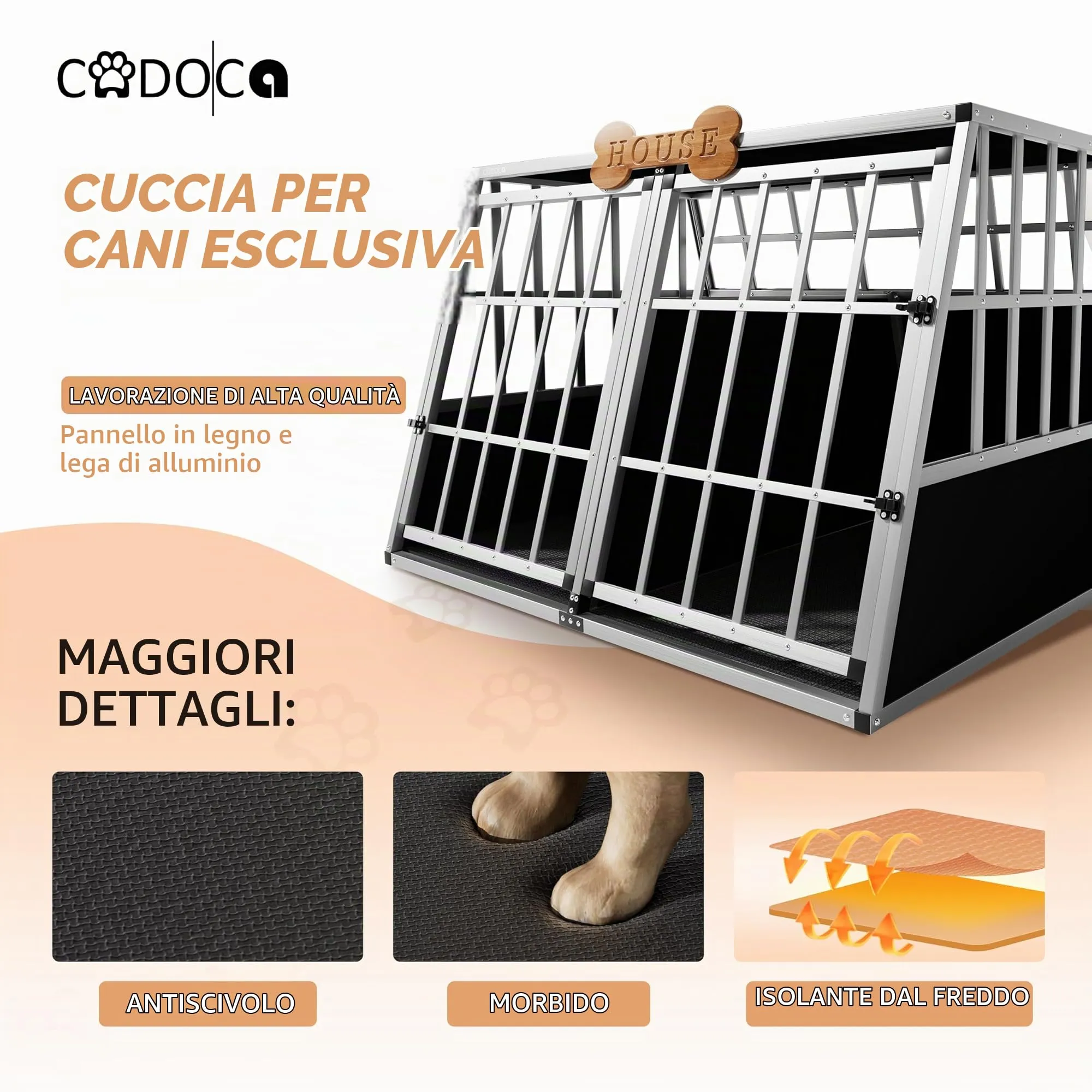 Cadoca Trasportino Cani 54x70x51cm Alluminio Impermeabile Richiudibile - immagine 5