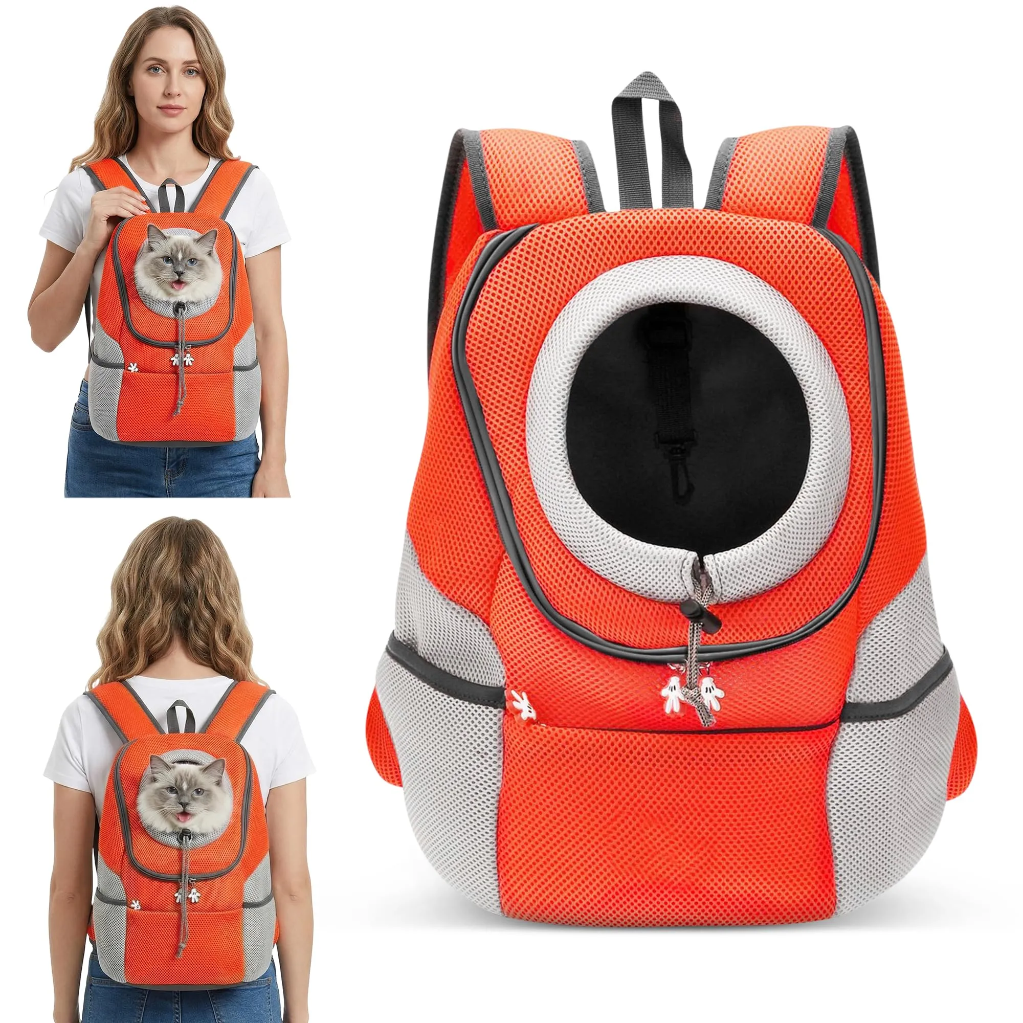 ALLSOPETS Zaino Trasportino Regolabile per Cani e Gatti, Arancio Ambra, L - immagine 1