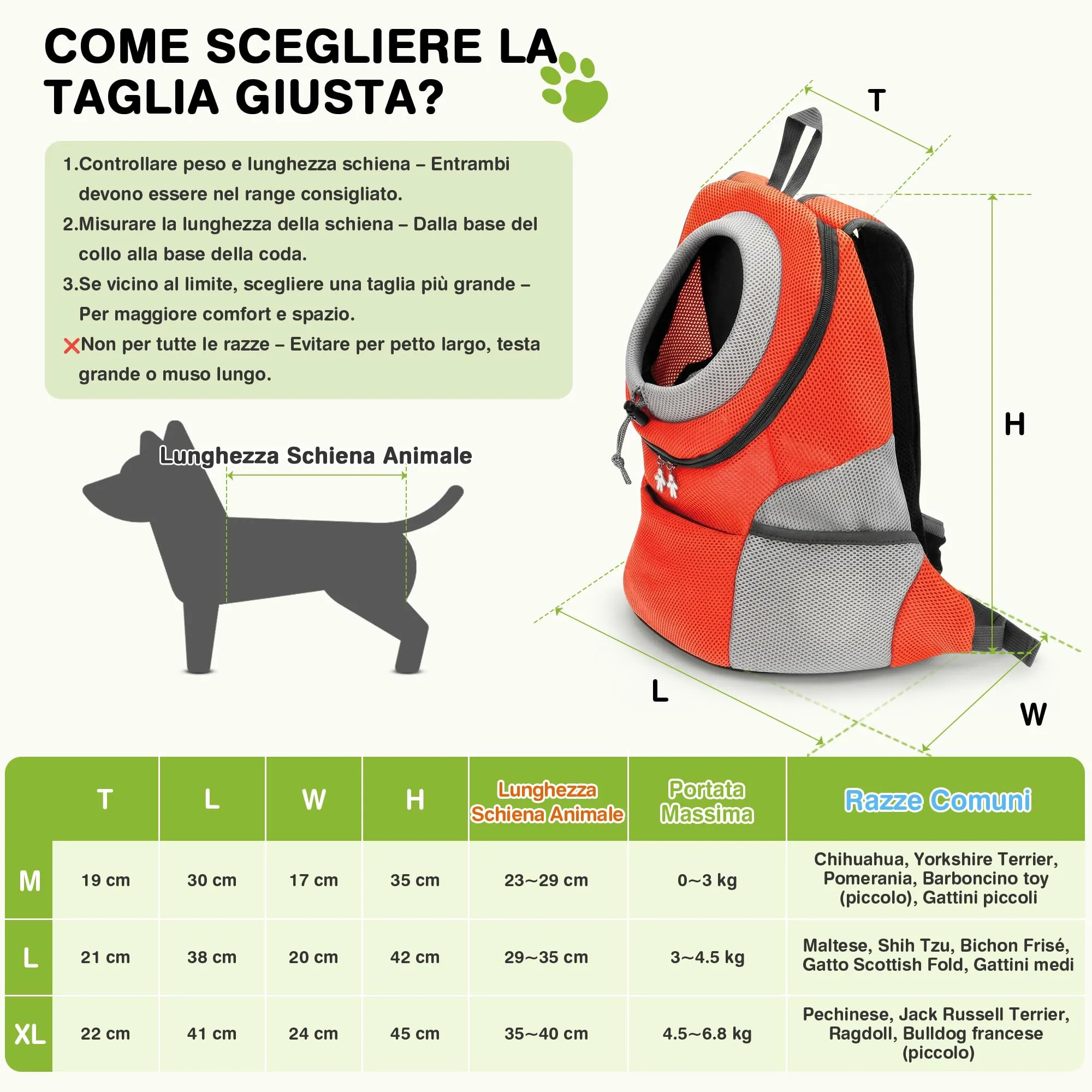 ALLSOPETS Zaino Trasportino Regolabile per Cani e Gatti, Arancio Ambra, L - immagine 5