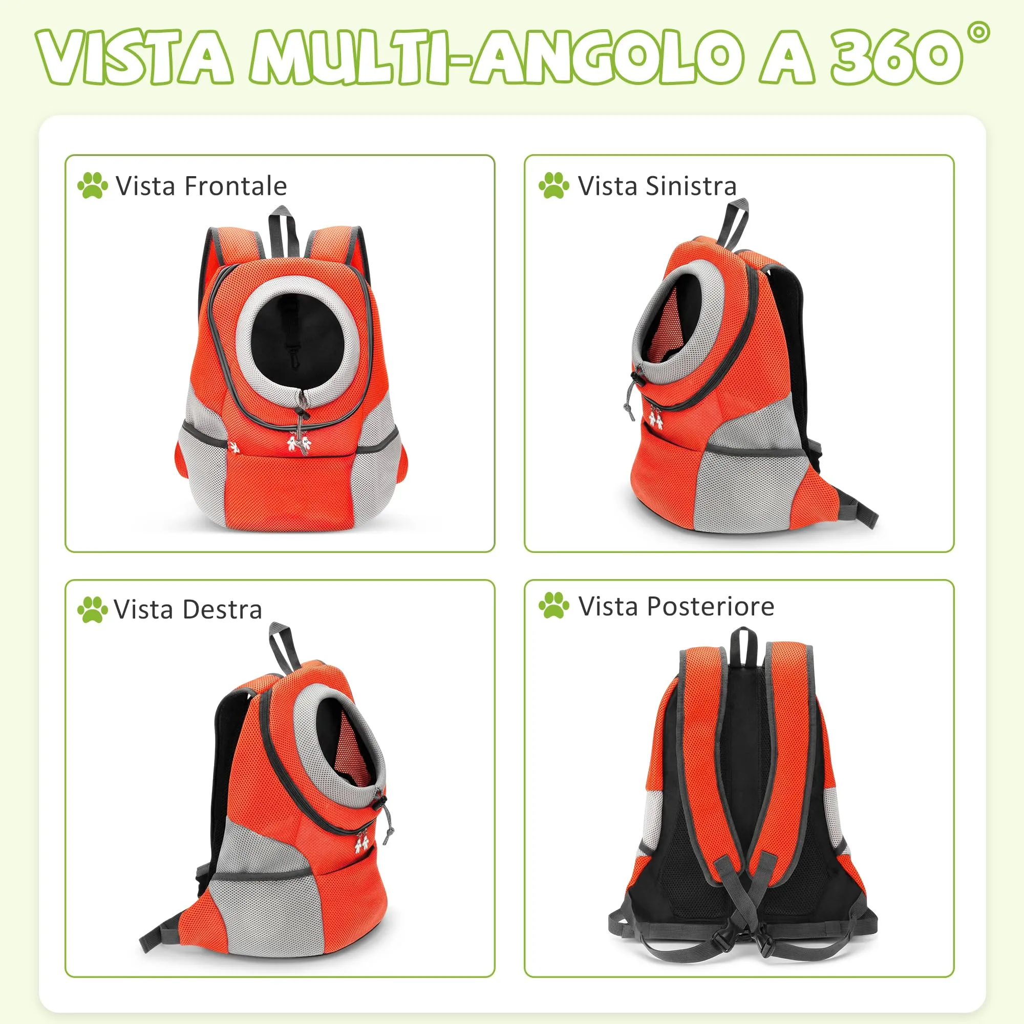 ALLSOPETS Zaino Trasportino Regolabile per Cani e Gatti, Arancio Ambra, L - immagine 6
