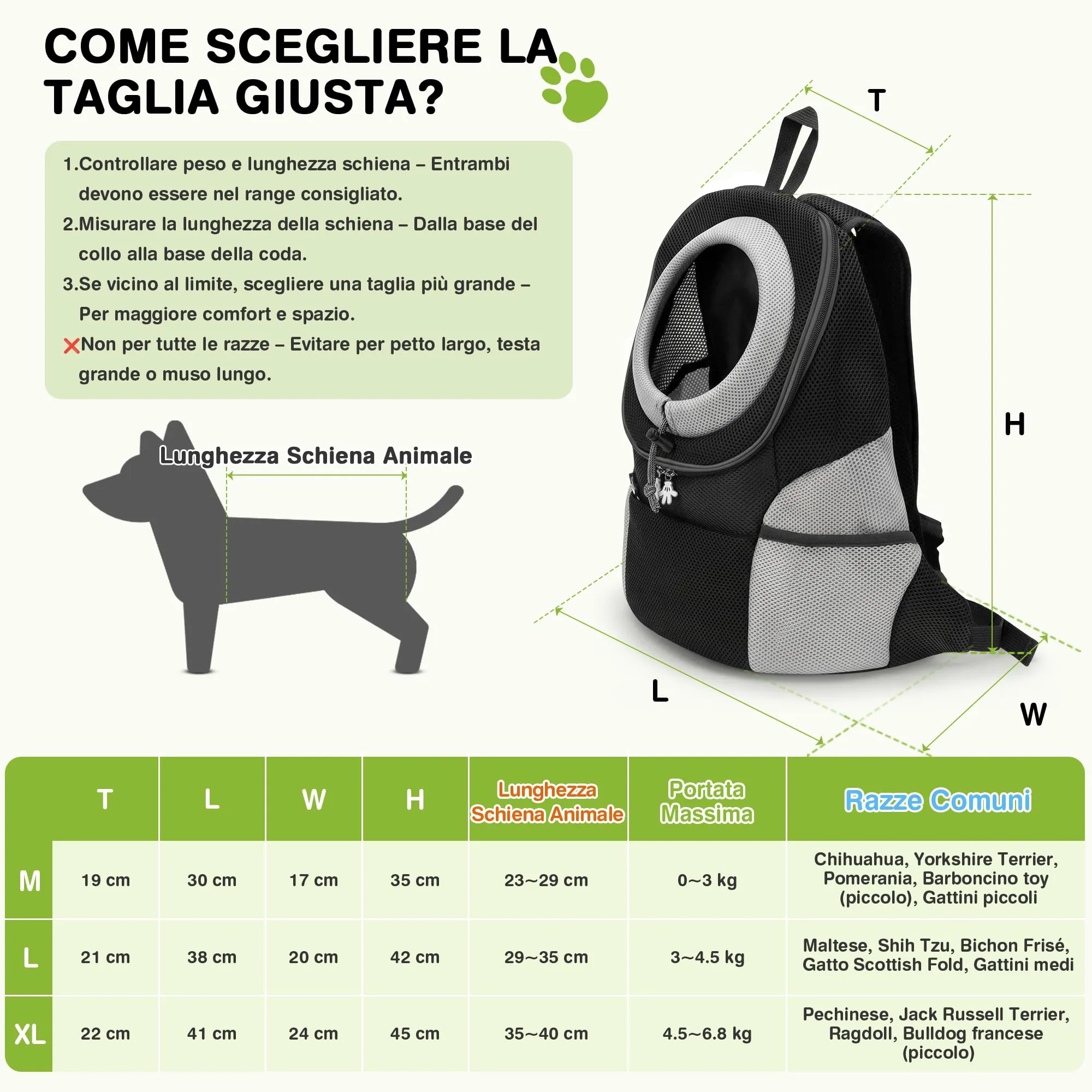 ALLSOPETS Zaino Trasportino Regolabile per Cani e Gatti, Nero Carbone, M - immagine 5