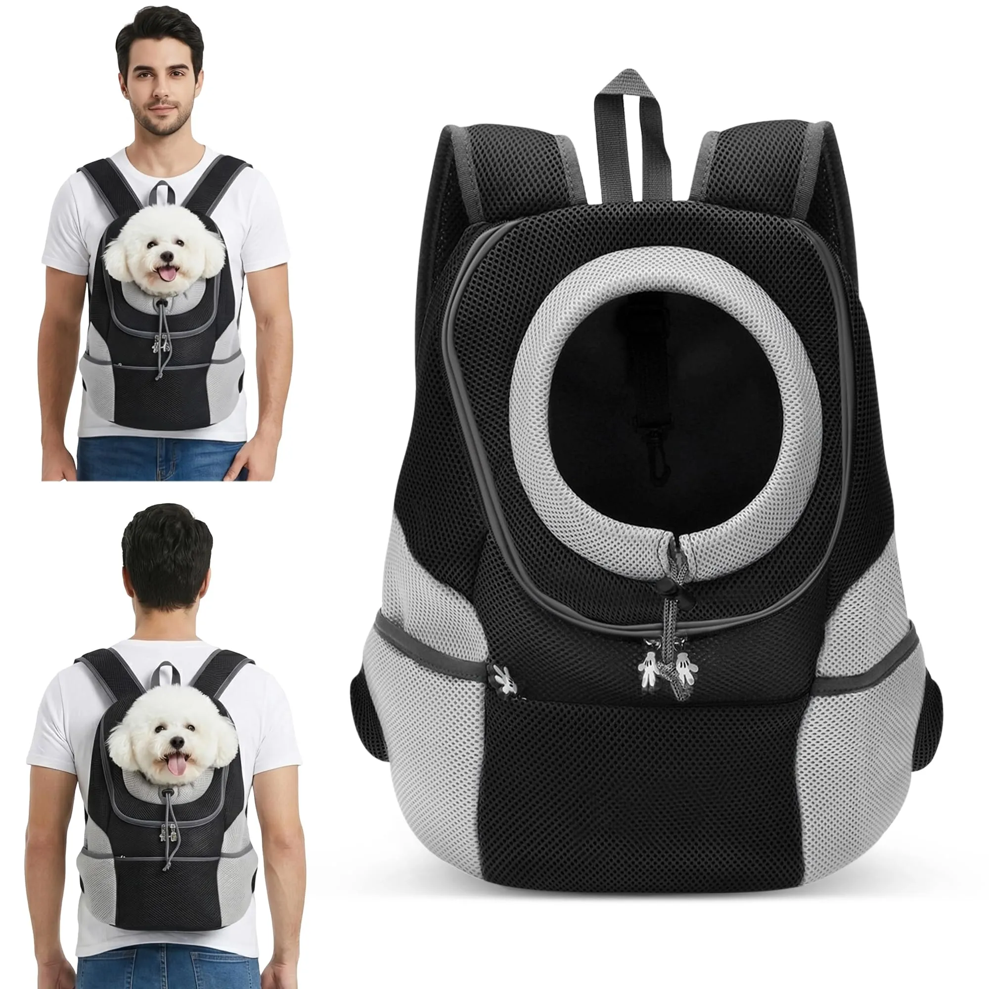 ALLSOPETS Zaino Trasportino Regolabile per Cani e Gatti, Nero Carbone, L - immagine 1