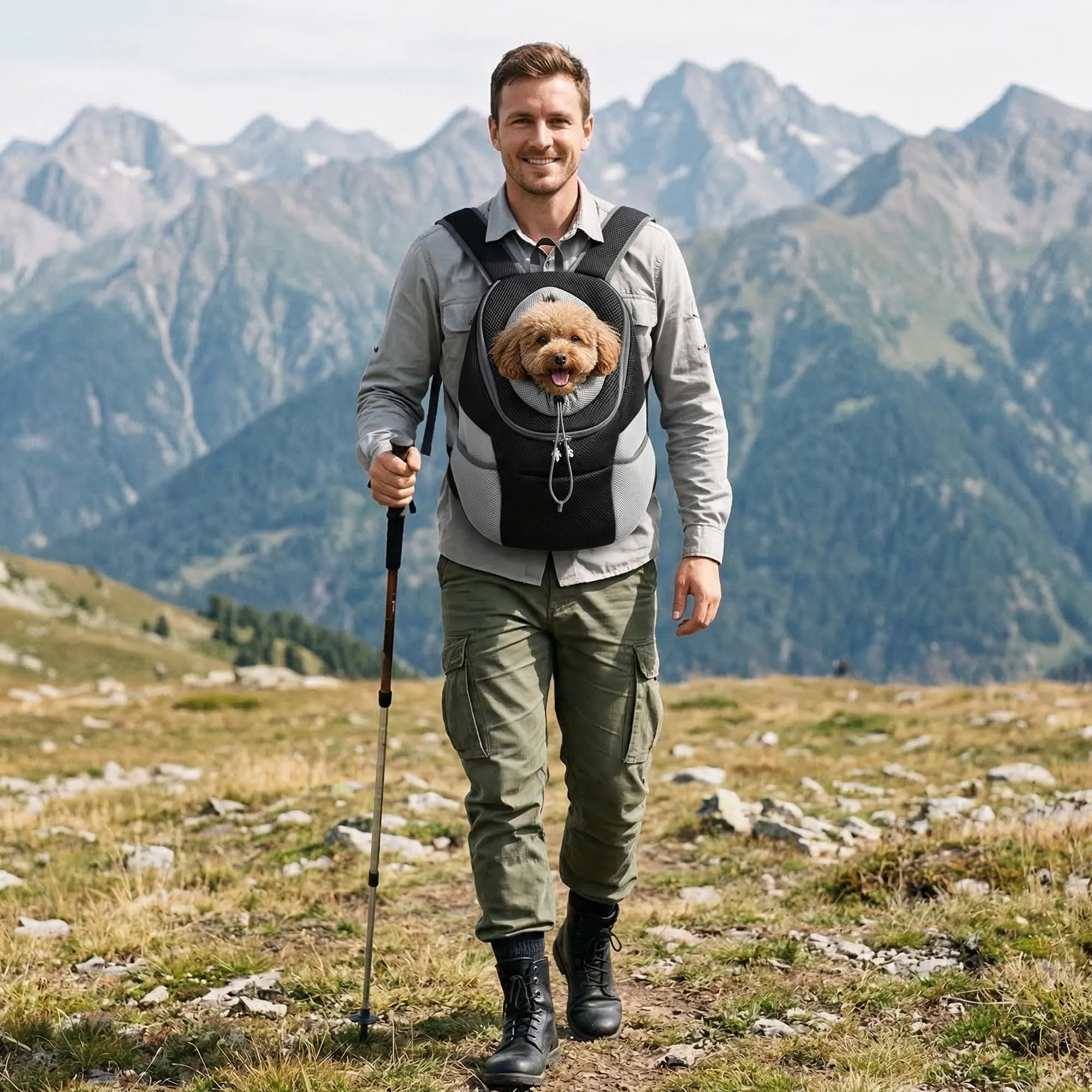 ALLSOPETS Zaino Trasportino Regolabile per Cani e Gatti, Nero Carbone, L - immagine 2