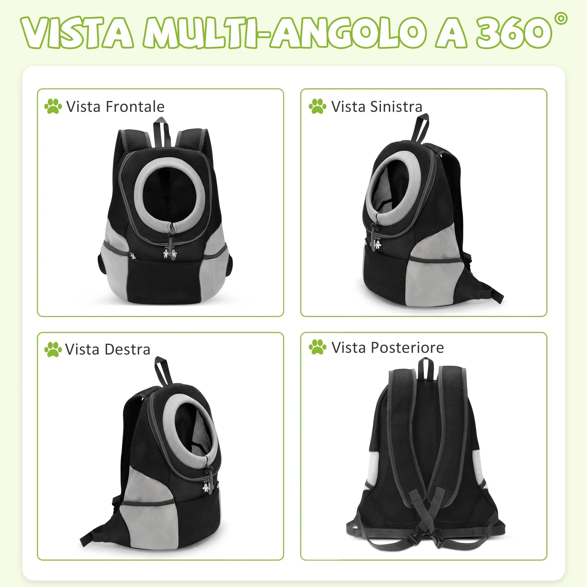 ALLSOPETS Zaino Trasportino Regolabile per Cani e Gatti, Nero Carbone, L - immagine 6
