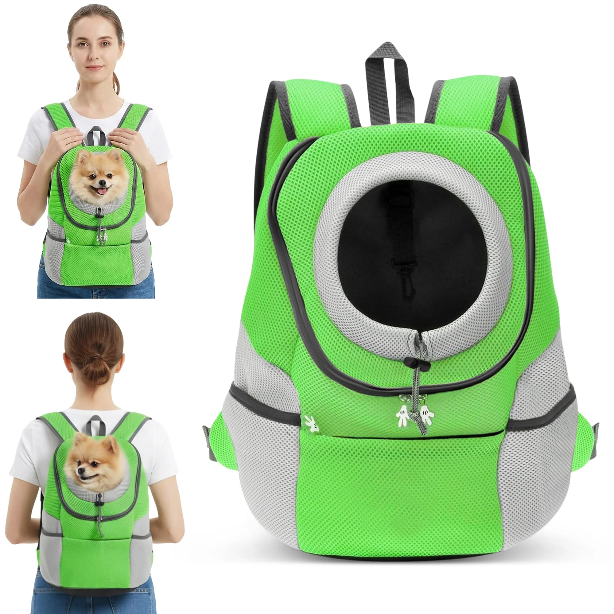 ALLSOPETS Zaino Trasportino Regolabile per Cani e Gatti, Verde Muschio, M - immagine 1