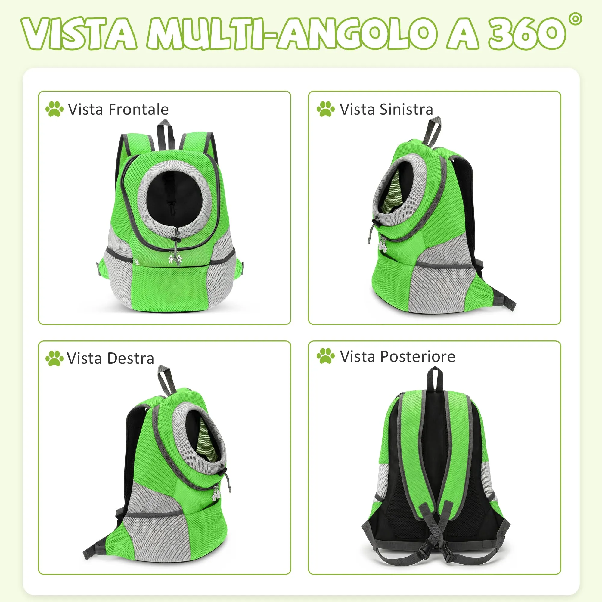 ALLSOPETS Zaino Trasportino Regolabile per Cani e Gatti, Verde Muschio, L - immagine 6