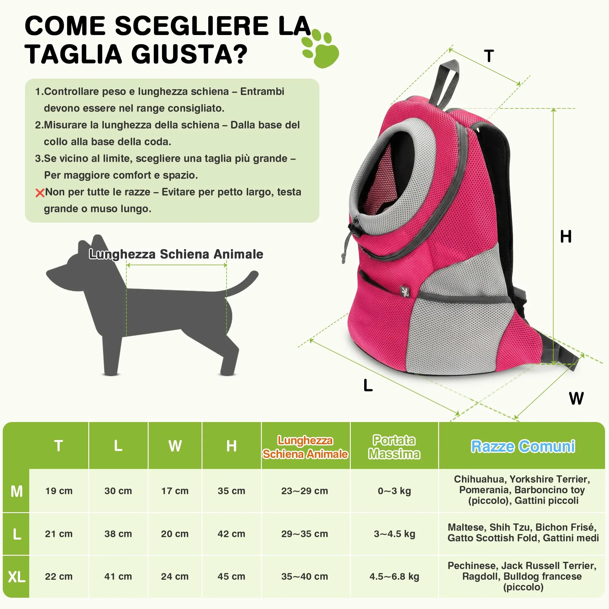 ALLSOPETS Zaino Trasportino Regolabile per Cani e Gatti, Rosa Fucsia, XL - immagine 5