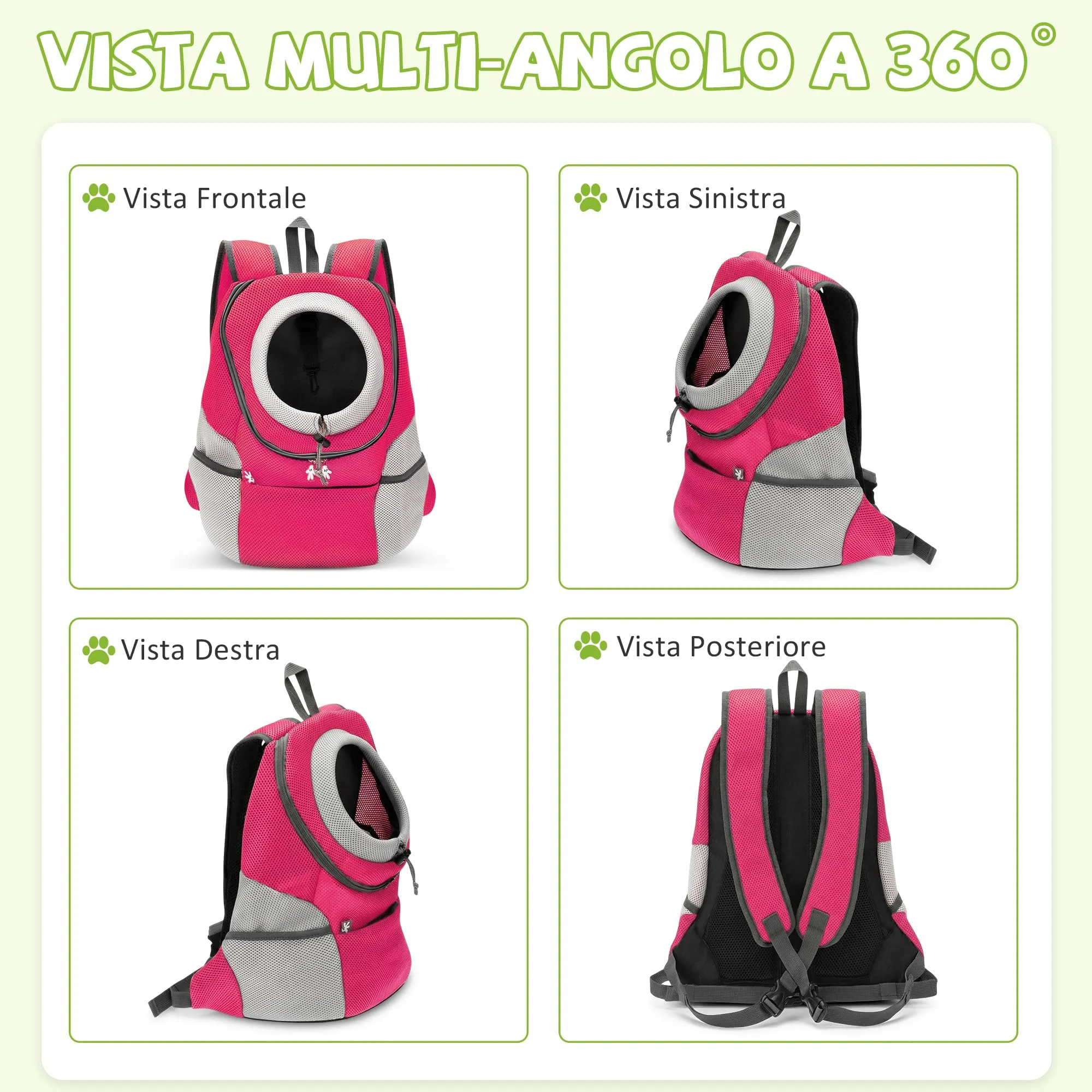 ALLSOPETS Zaino Trasportino Regolabile per Cani e Gatti, Rosa Fucsia, XL - immagine 6