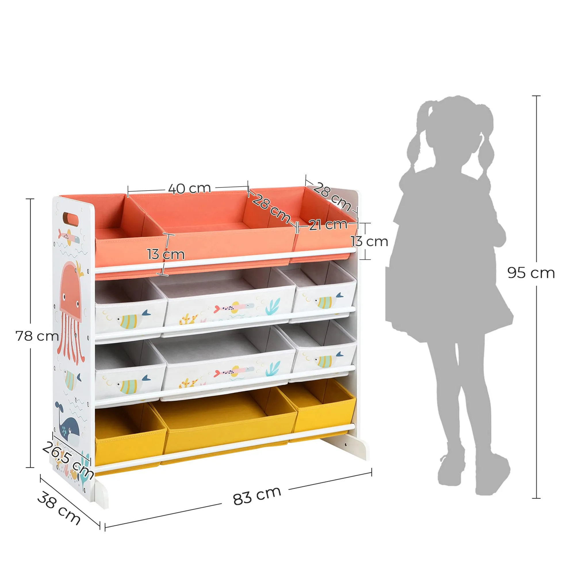 SONGMICS Scaffale per Giocattoli con 12 Contenitori in Tessuto TNT, Bianco GKRS04WT - immagine 4