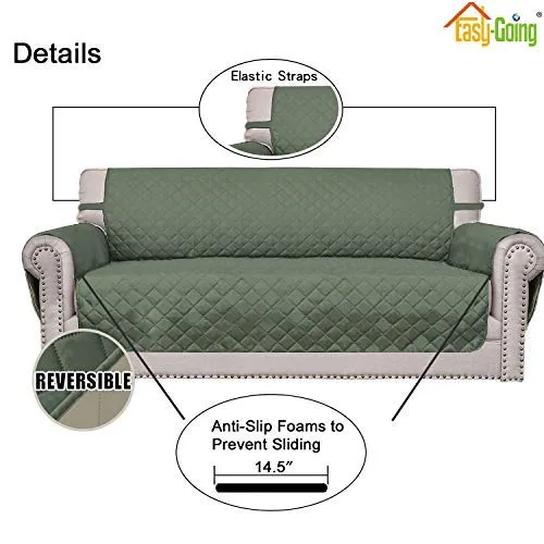Easy-Going Copridivano Reversibile 4 Posti Impermeabile con Cinghie Elastiche e Tubi di Schiuma (XXL, Verde Grigiastro/Beige) - immagine 3