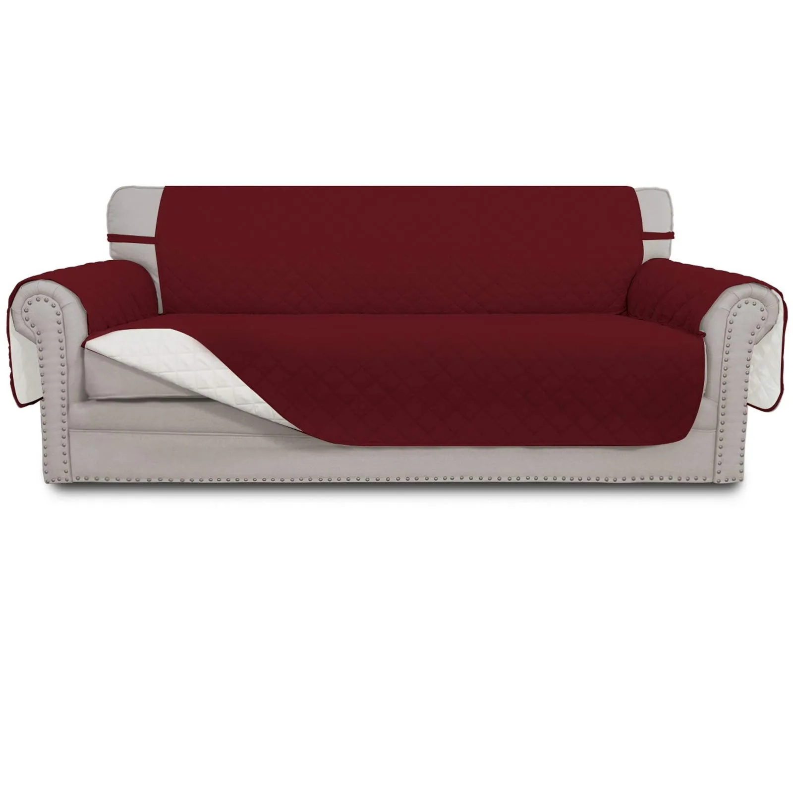 Easy-Going Copridivano Reversibile a 4 Posti Impermeabile con Cinghie Elastiche e Tubi in Schiuma, XXL, Rosso Natalizio/Avorio - immagine 1