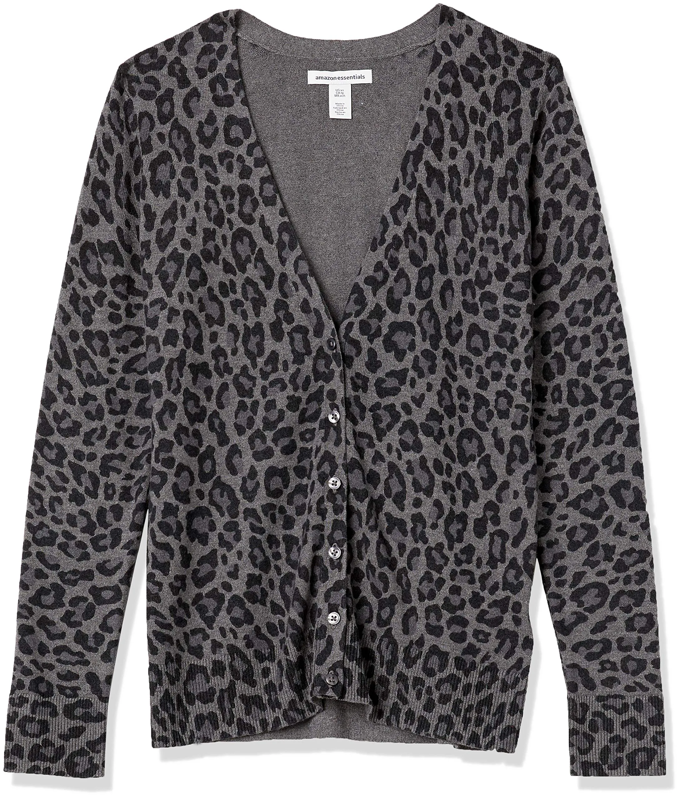 Amazon Essentials Felpa Cardigan Leggera Donna, Carbone Puntinato Animalier, XXL - immagine 6