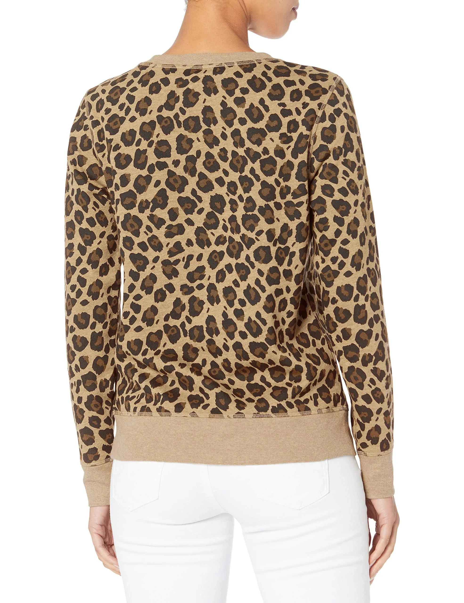 Amazon Essentials Felpa Girocollo Donna in Pile di Spugna Francese, Stampa Leopardata Cammello, XS - immagine 2