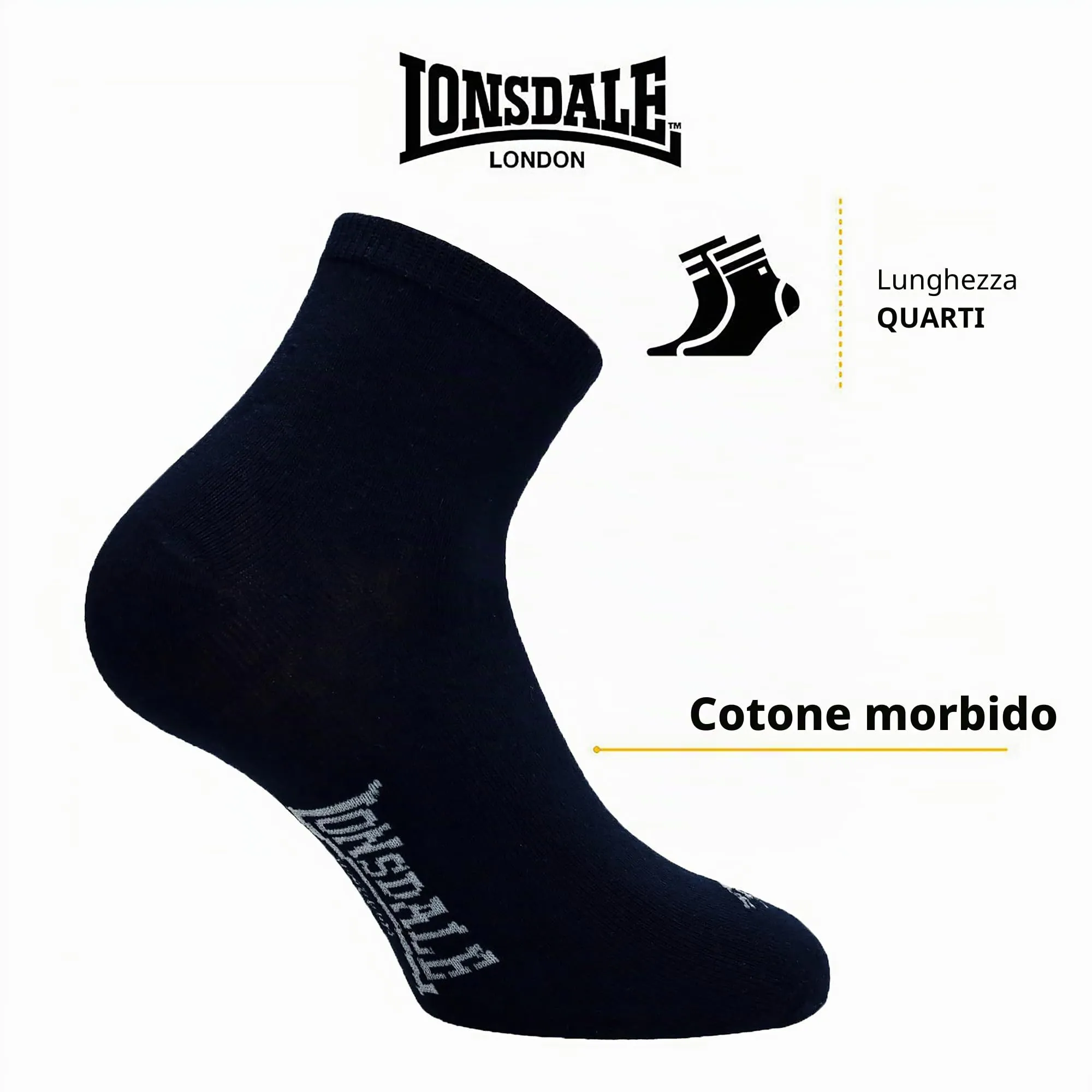 Lonsdale Quarter 6 Paia di Calzini sopra la Caviglia, Blu, 35-38 - immagine 3