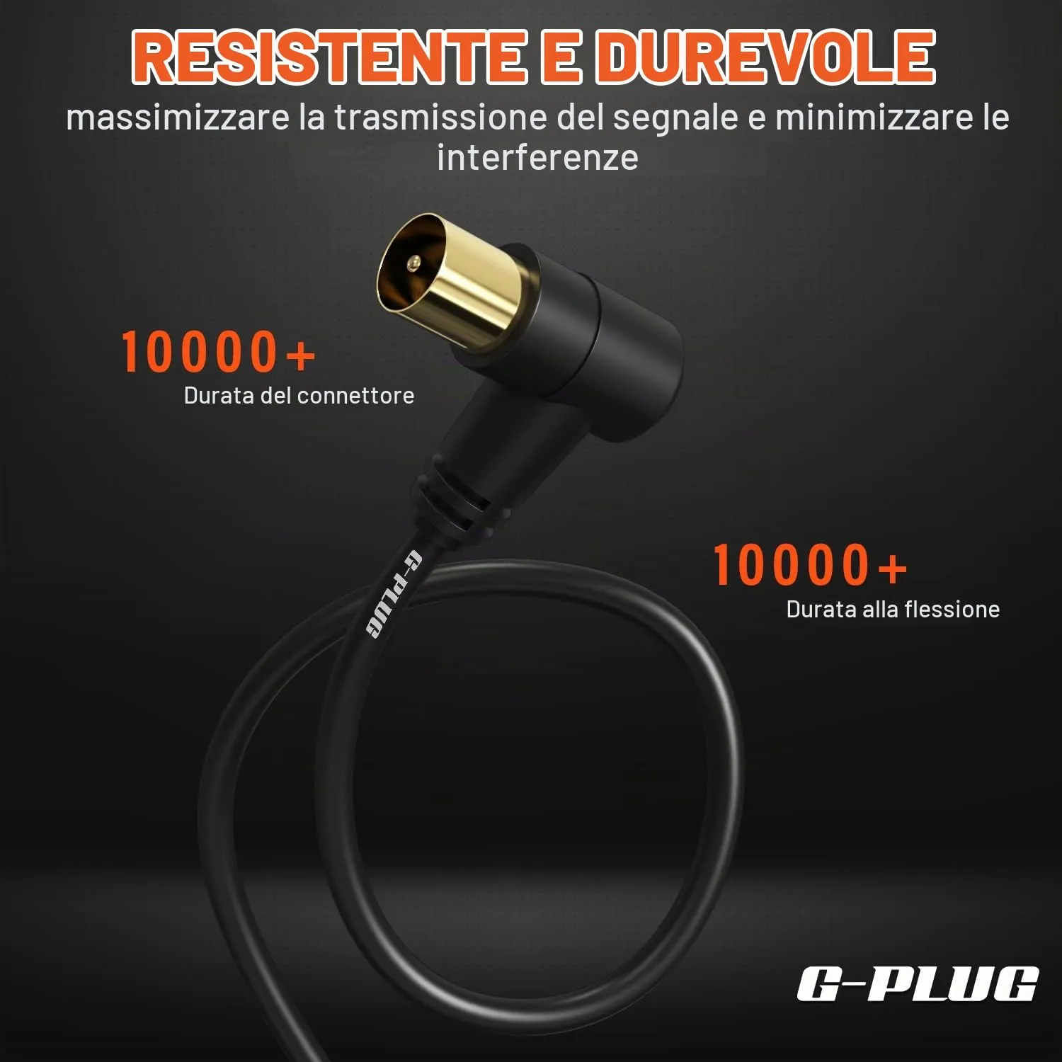 G-PLUG Cavo Antenna TV Maschio-Maschio Coassiale 3m Nero Right Angled - immagine 4