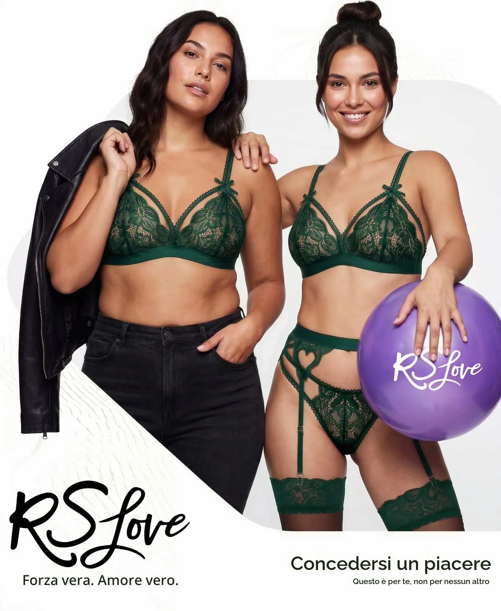 RSLOVE Set Lingerie Babydoll in Pizzo 3 Pezzi con Reggicalze, Verde, XXL - immagine 2